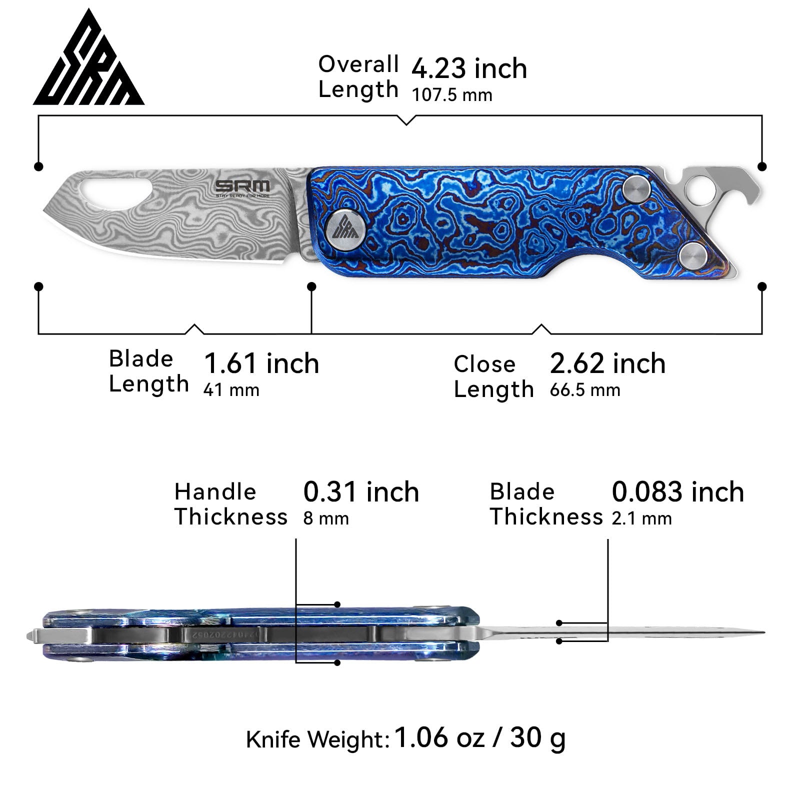 Dimensions and specs of SRM 6435-TL EDC collectible knife