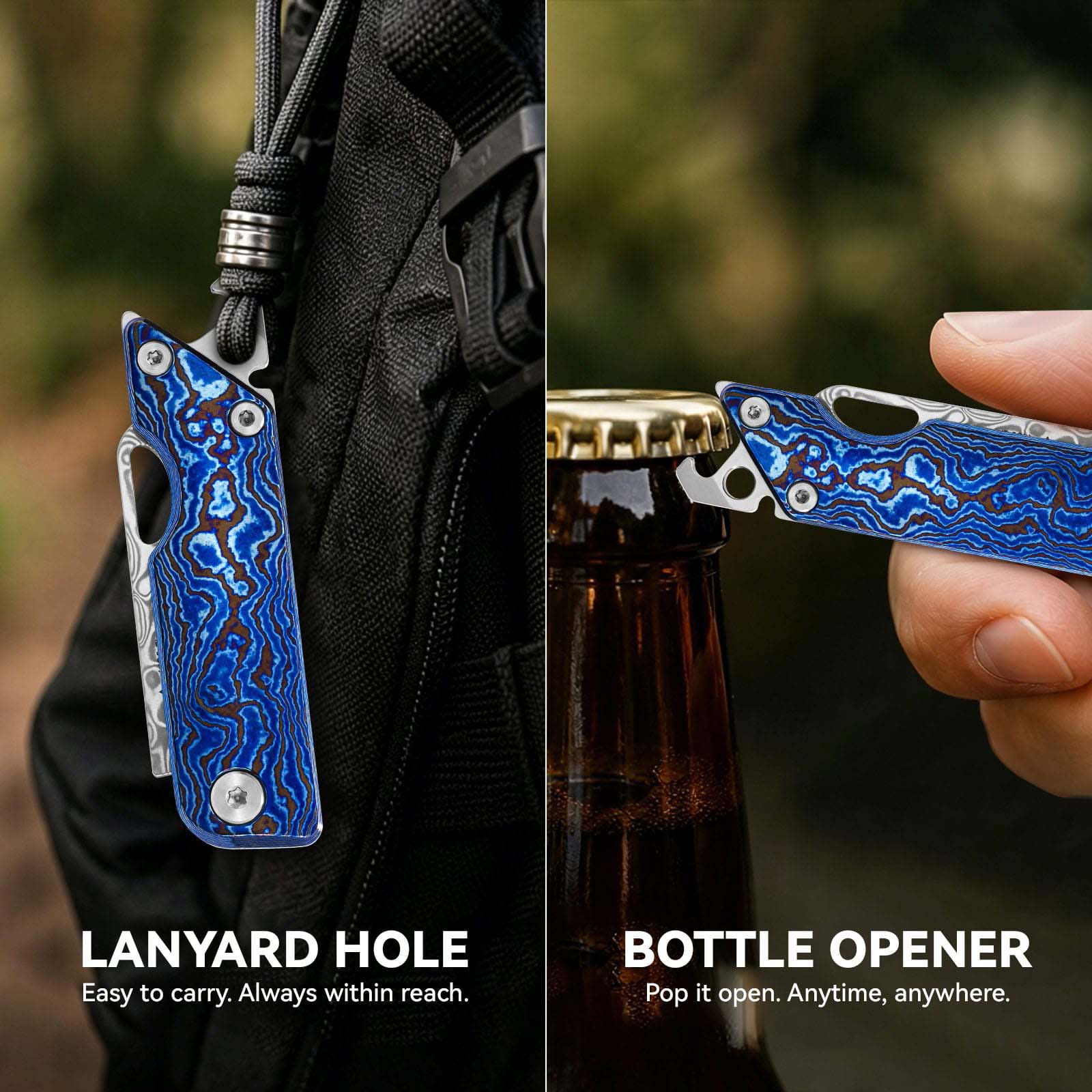 SRM 6435-TL EDC collectible knife with lanyard hole and bottle opener usage demonstration