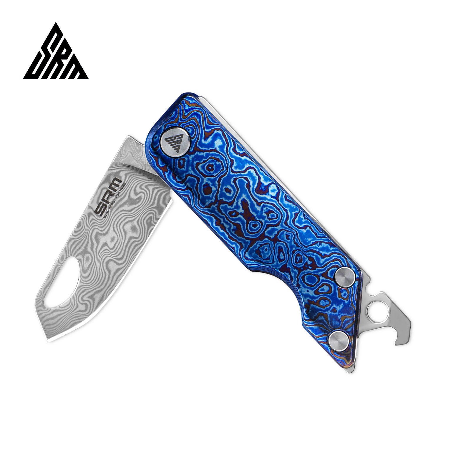 Half-folded state angle of the SRM 6435-TL EDC collectible knife with blade open