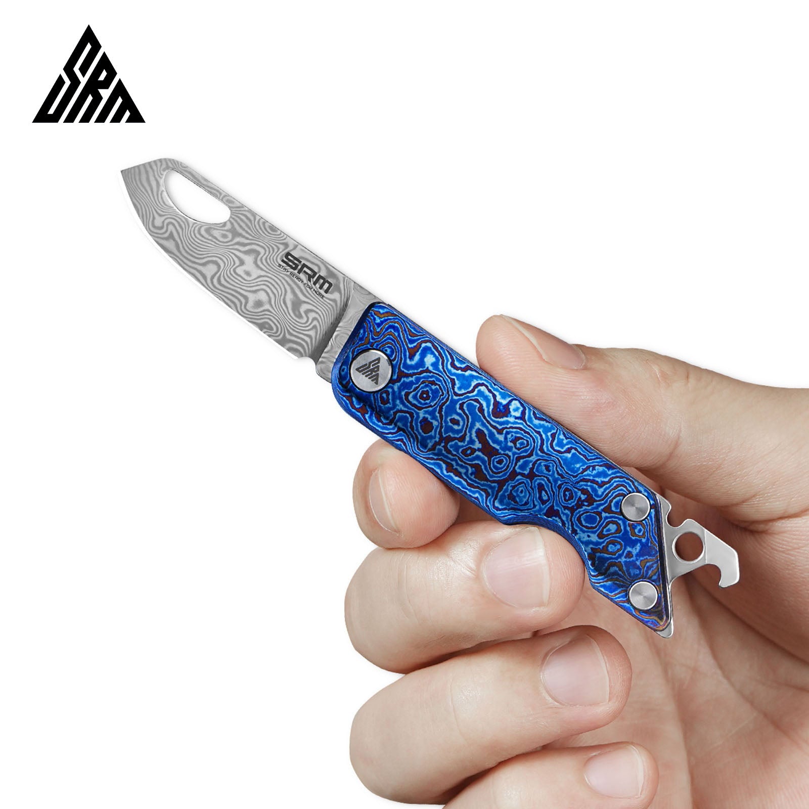 Hand holding SRM 6435-TL EDC collectible knife