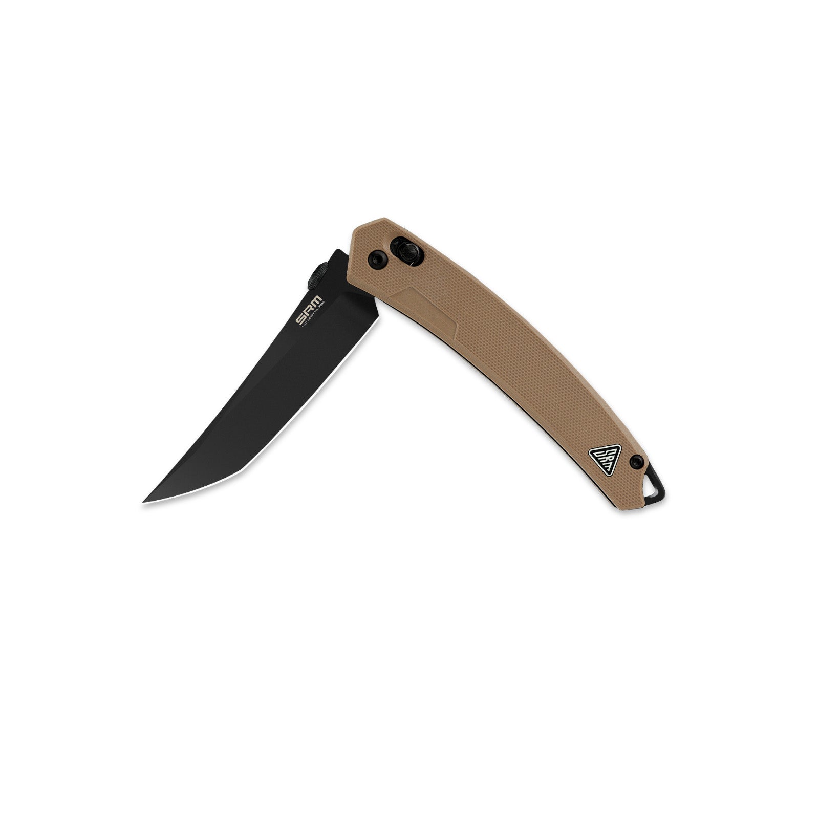 Half-folded state angle of the SRM 9211B-GW tactical pocket knife with blade open