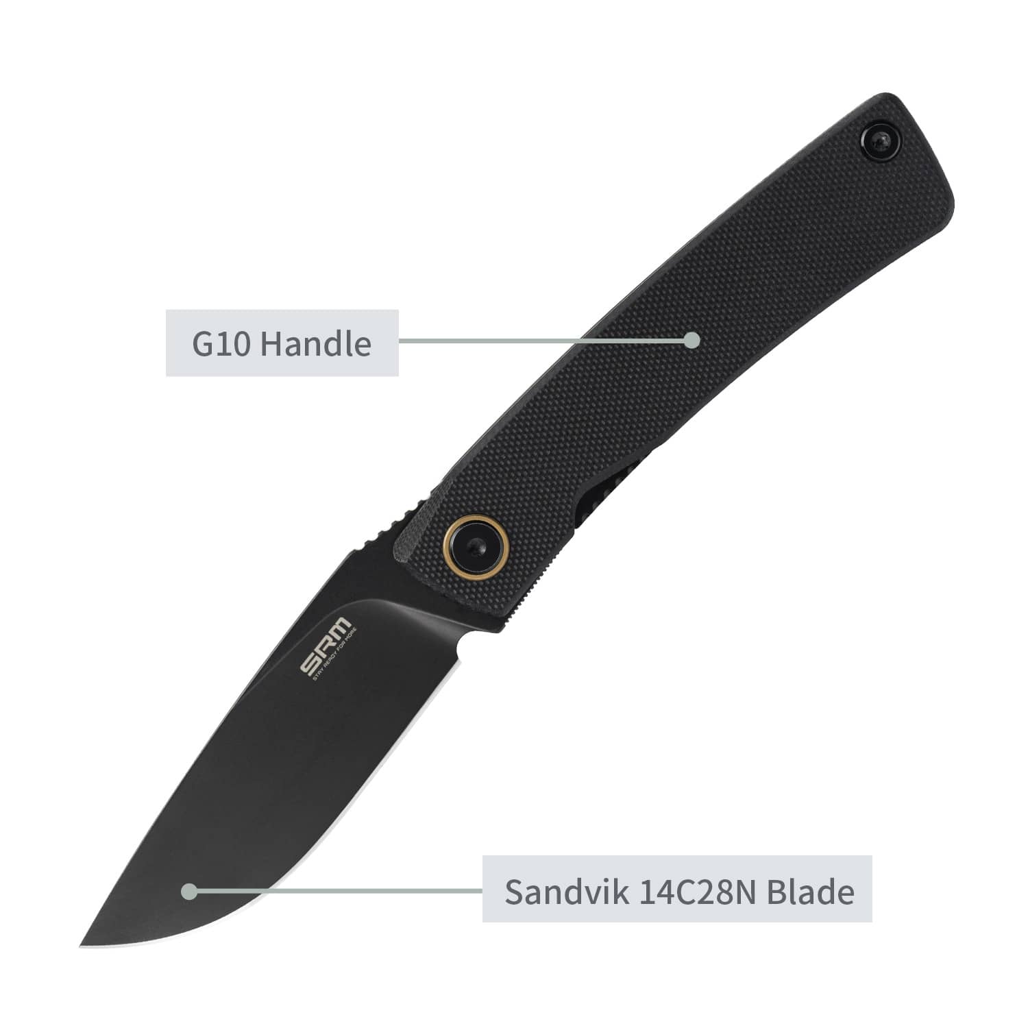 SRM EDC liner lock knife Air 105M-GB | 14C28N blade and black G10 handle