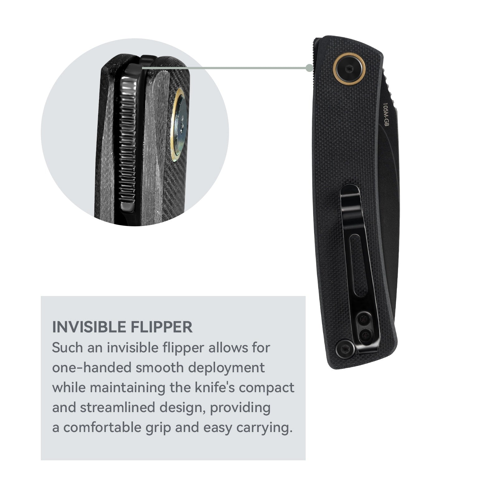 Image showcase SRM Air 105M-GB EDC knife invisible flipper - allows for one-handed smooth deployment
