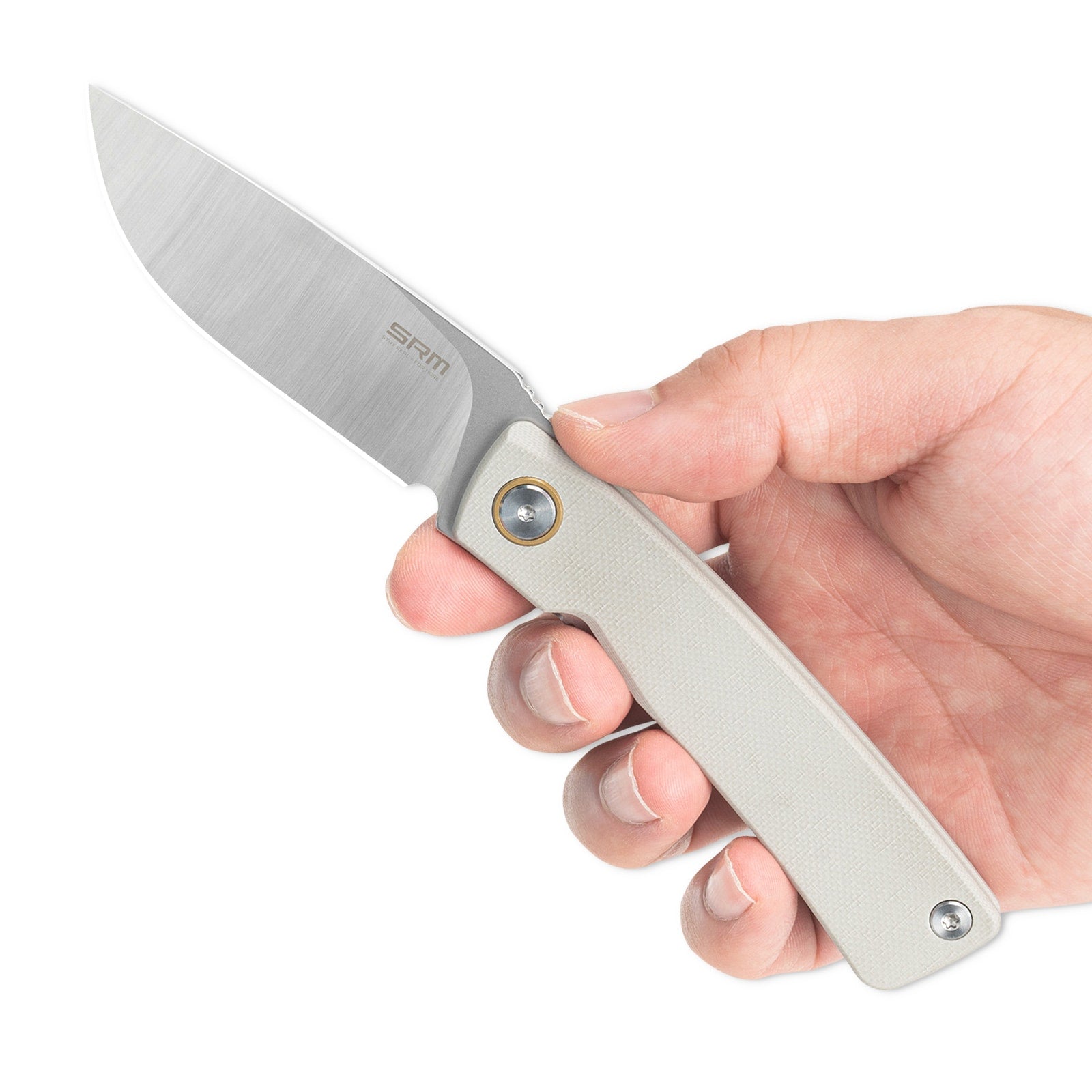 Hand holding SRM Air 105M-GK EDC knife