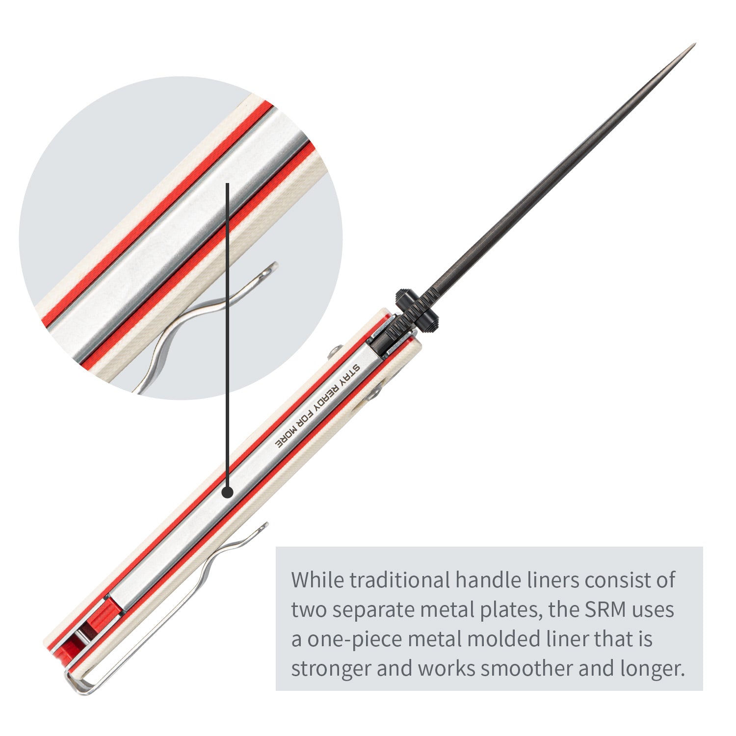 SRM ambi lock edc pocket knife Terrier 258L-GX2 - White & 
Red liner G10 handle