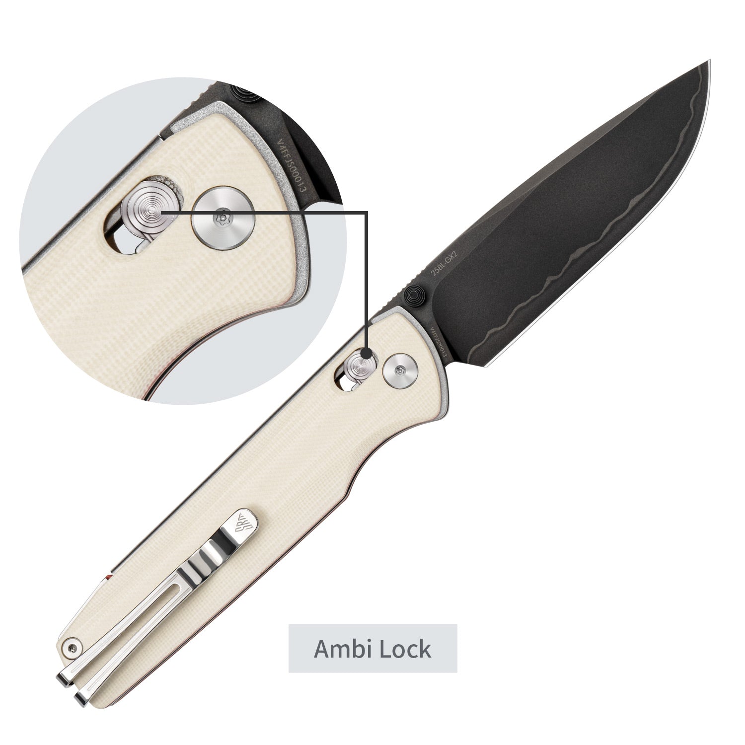 SRM ambi lock edc pocket knife Terrier 258L-GX2 - White & 
Red liner G10 handle