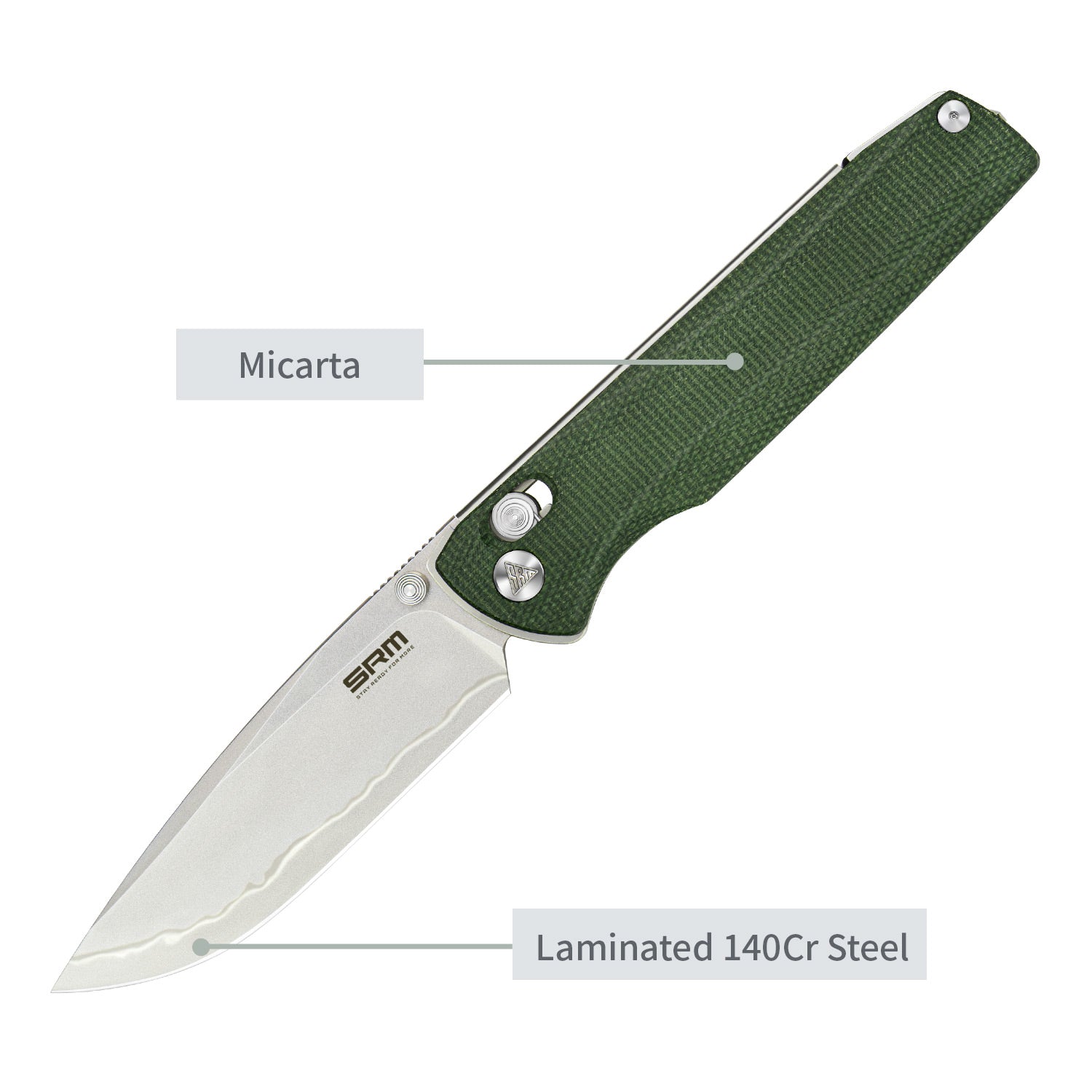 SRM ambi lock edc pocket knife Terrier 258L-MG2 - OD Green Micarta handle