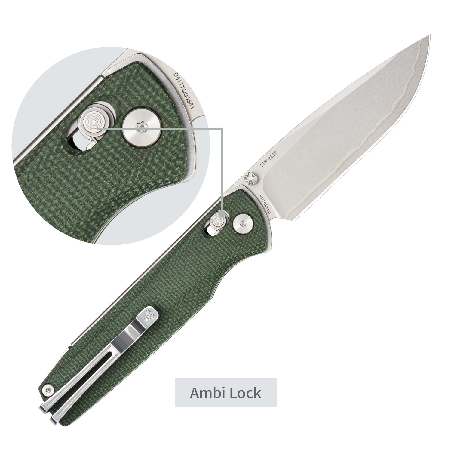 SRM ambi lock edc pocket knife Terrier 258L-MG2 - OD Green Micarta handle