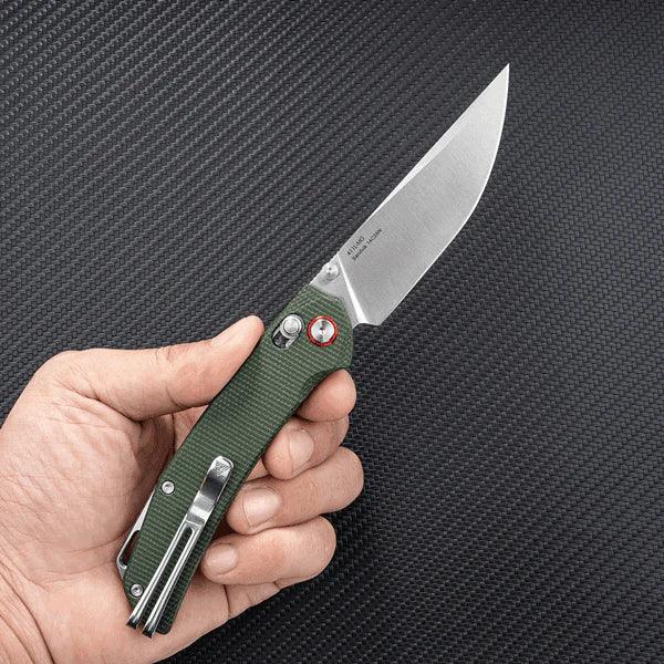 SRM EDC knife Asika 411L-MG | 3.46" 14C28N steel blade, green Micarta handle