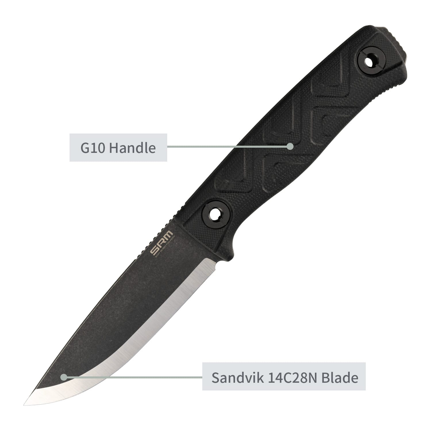 Full tang bushcraft knife - 14C28N steel blade and black G10 handle - SRM Bushcut 702T-GB