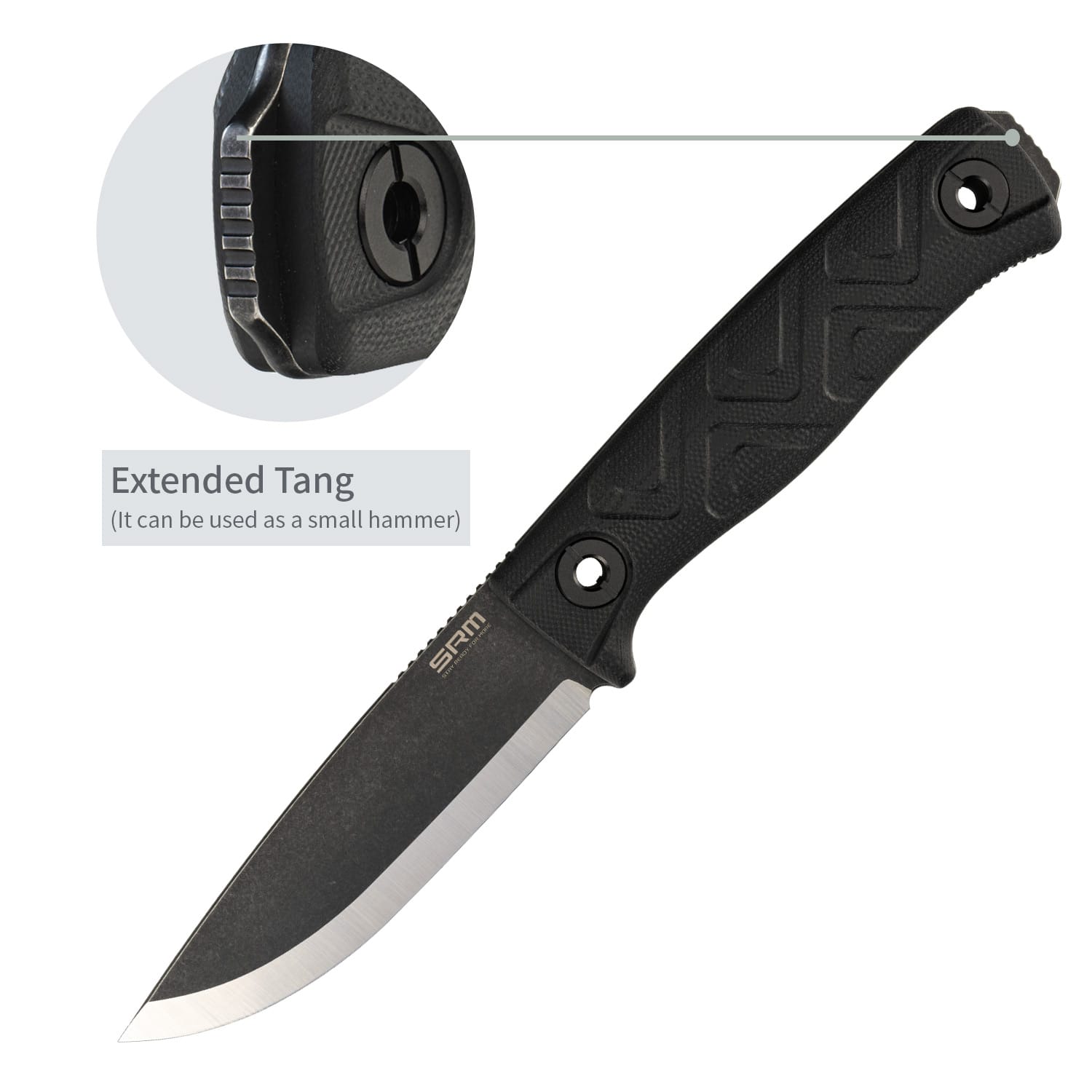 Full tang bushcraft knife - 14C28N steel blade and black G10 handle - SRM Bushcut 702T-GB