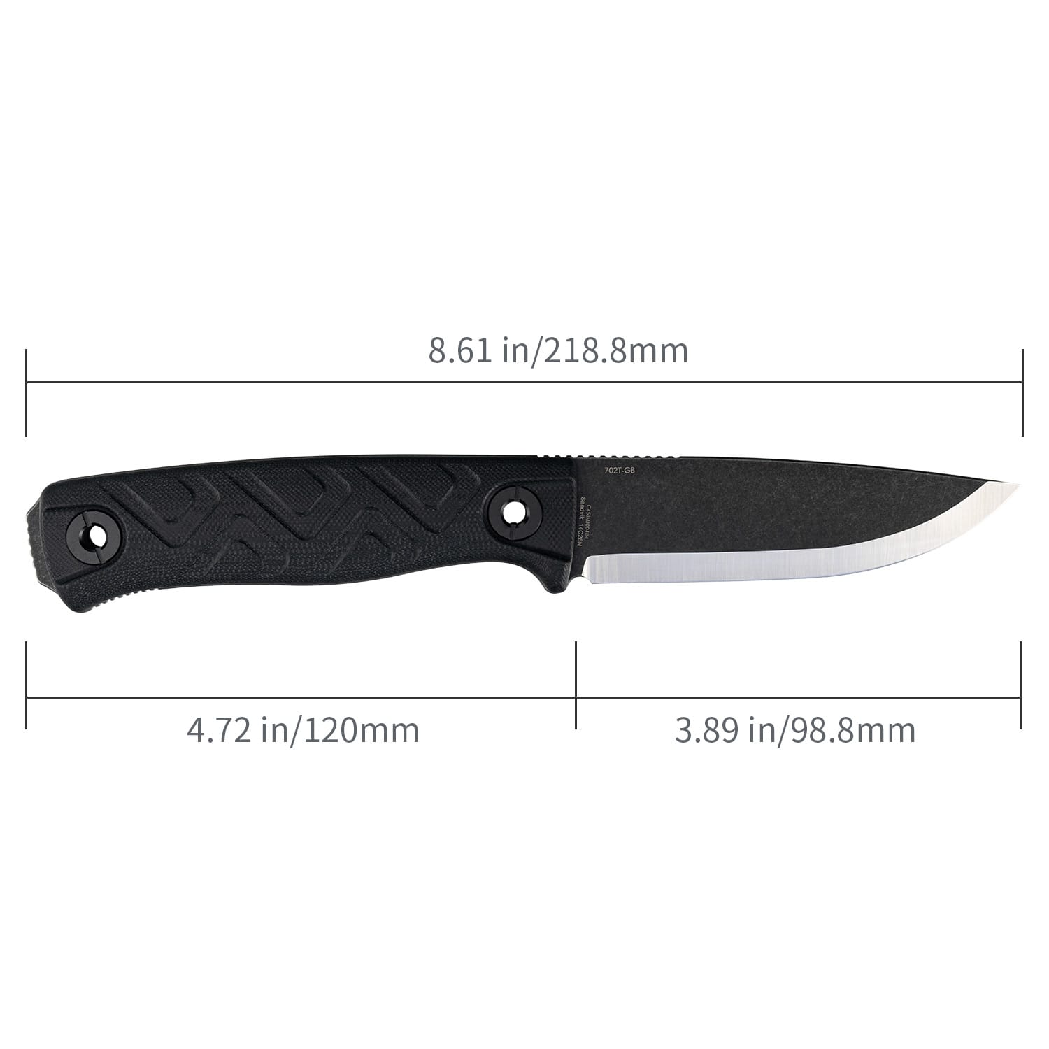 Full tang bushcraft knife - 14C28N steel blade and black G10 handle - SRM Bushcut 702T-GB