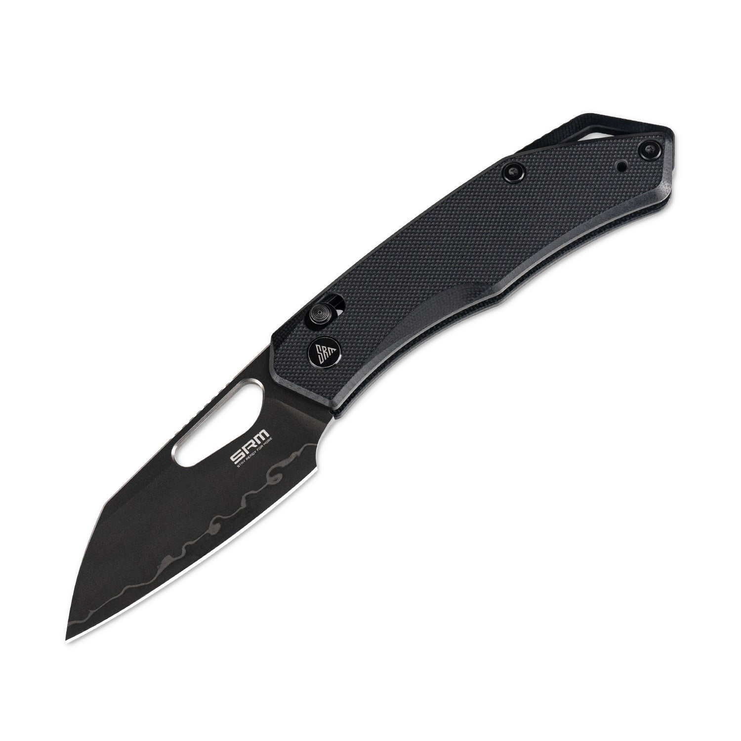 Detailed view of SRM Cub 261M-GB2 folding hunting knife handle and blade