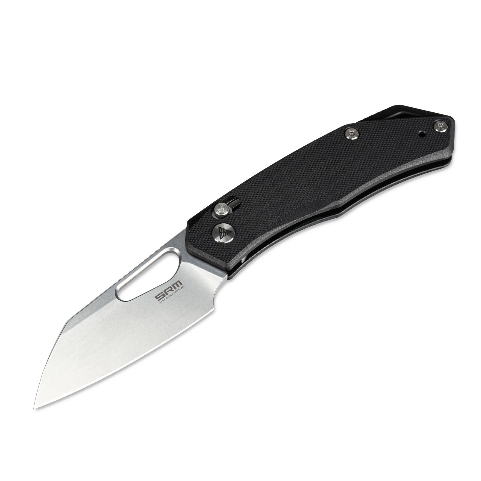 Detailed view of SRM Cub 261M-GB folding hunting knife handle and blade