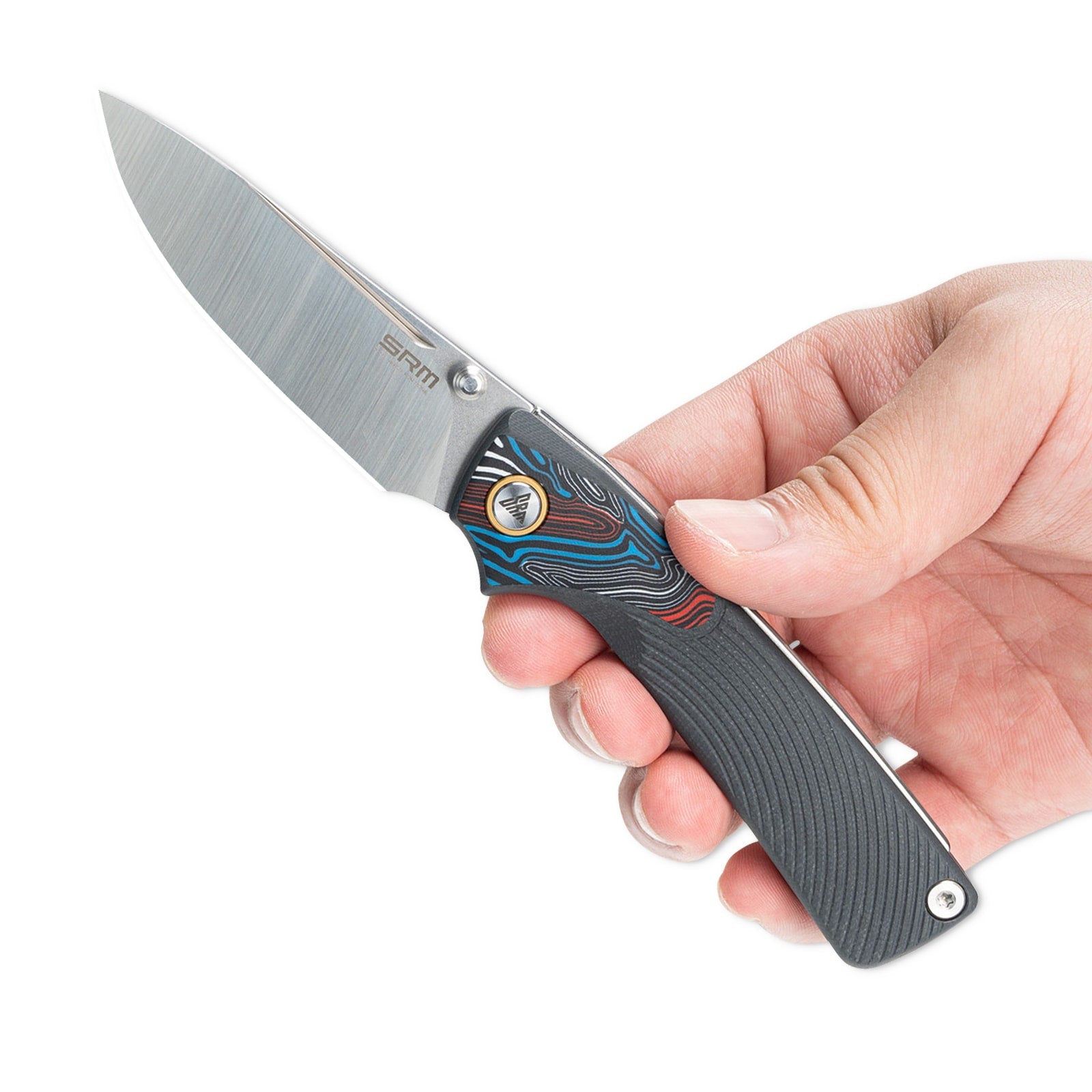 Hand holding SRM Dome 106M-GK slip joint knife