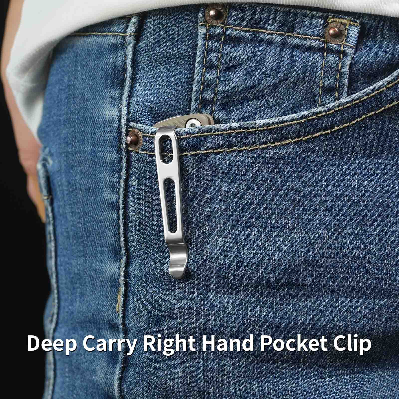 Close-up of SRM Dome 106M-GW slip joint knife right-hand pocket clip