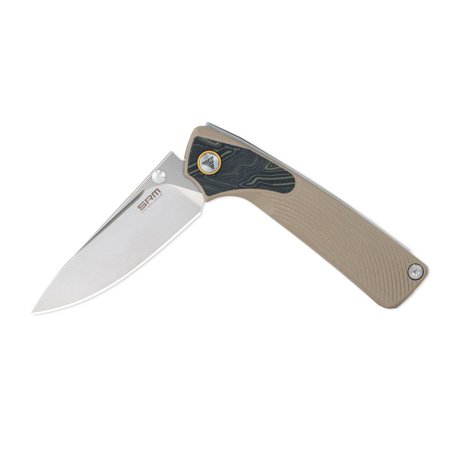 Half-folded state angle of the SRM Dome 106M-GW slip joint knife with blade open