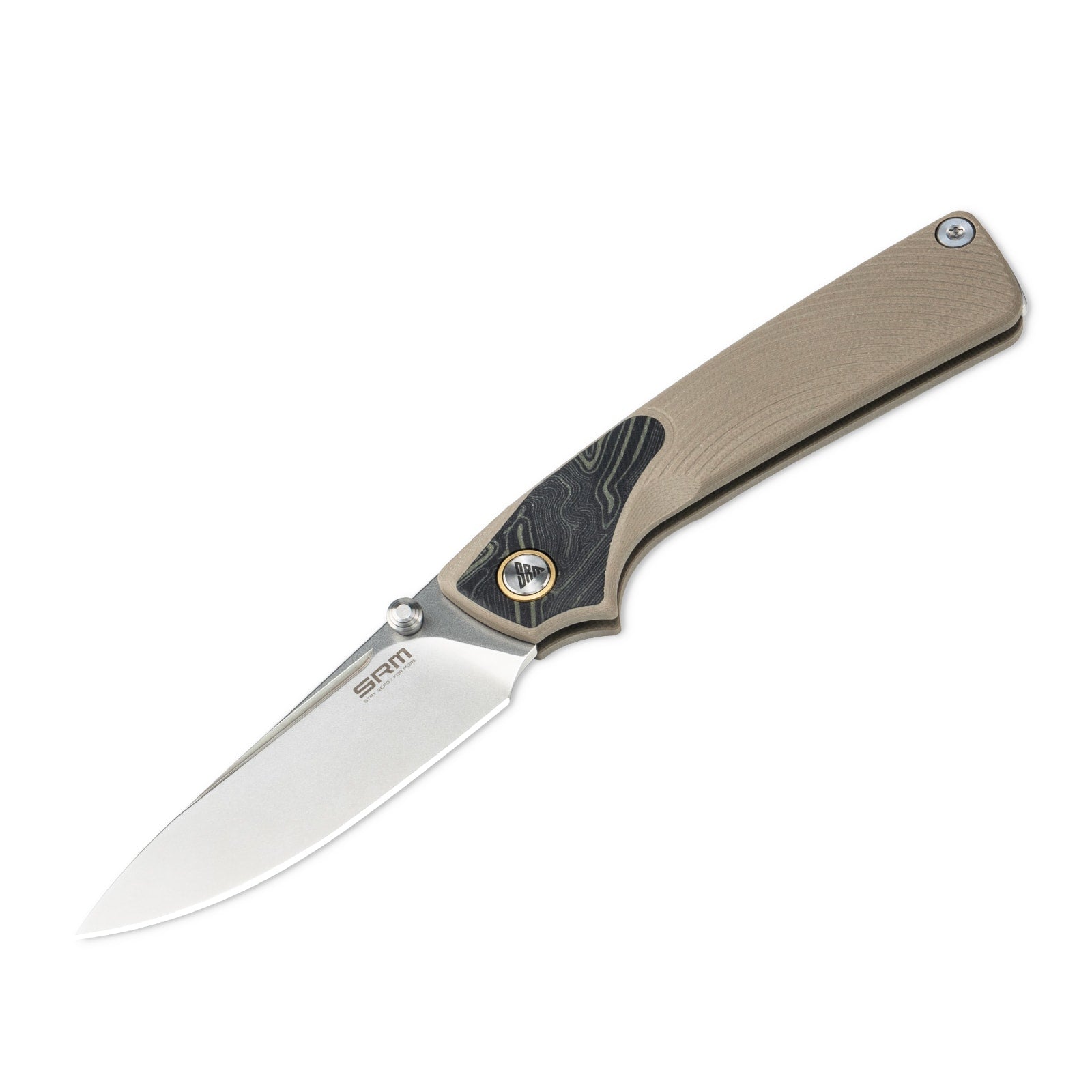 Detailed view of SRM Dome 106M-GW slip joint knife handle and blade