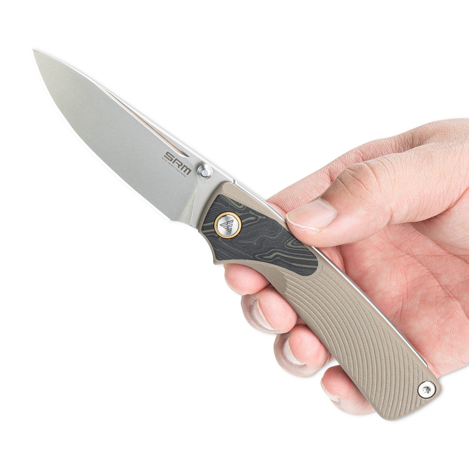 Hand holding SRM Dome 106M-GW slip joint knife