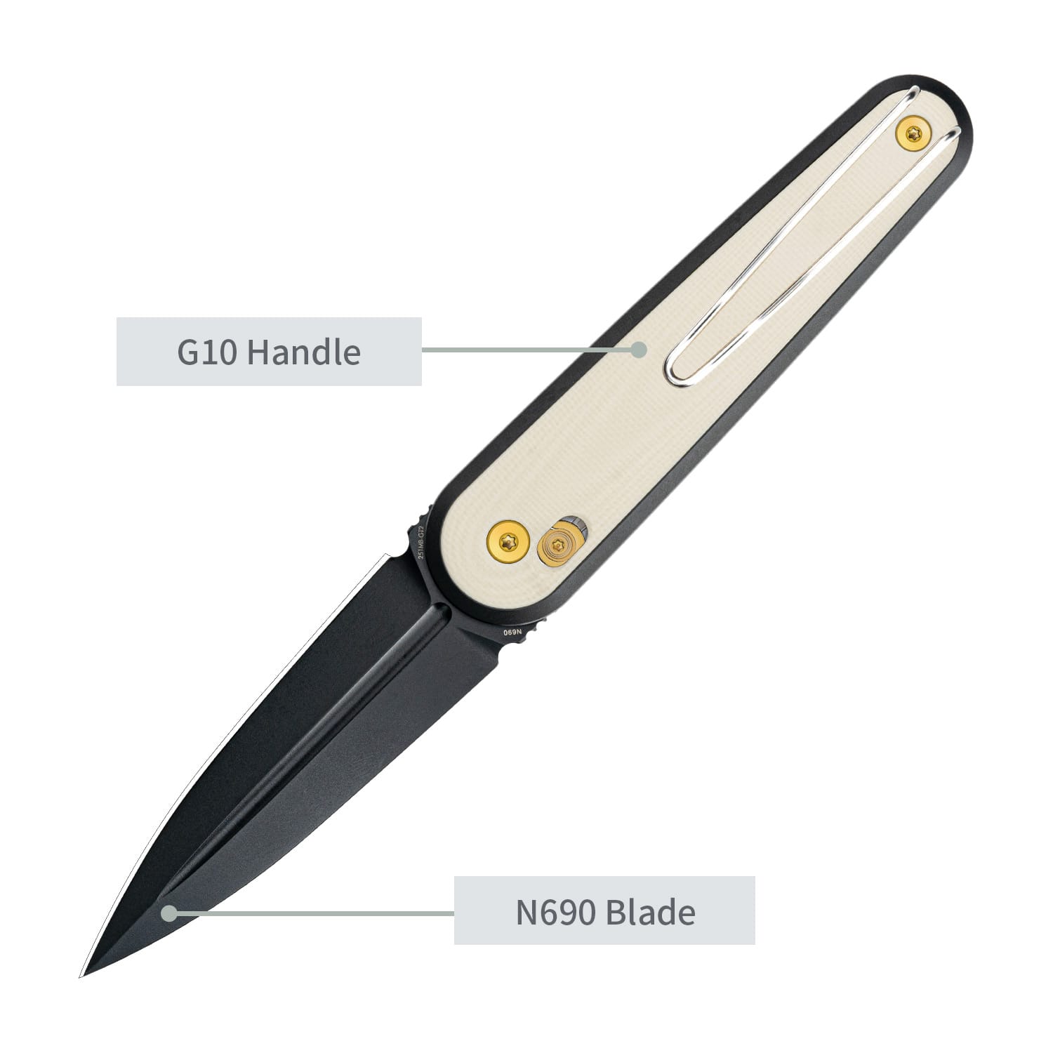 SRM EDC pocket knife 251MB-GT2 | N690 dagger blade and white G10 handle