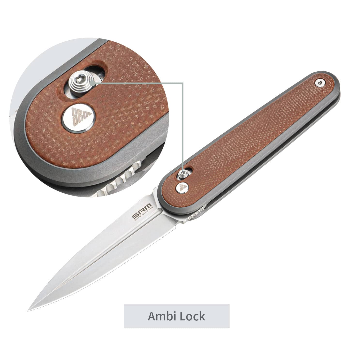 SRM EDC pocket knife 251MB-MN | N690 dagger blade and brown Micarta handle