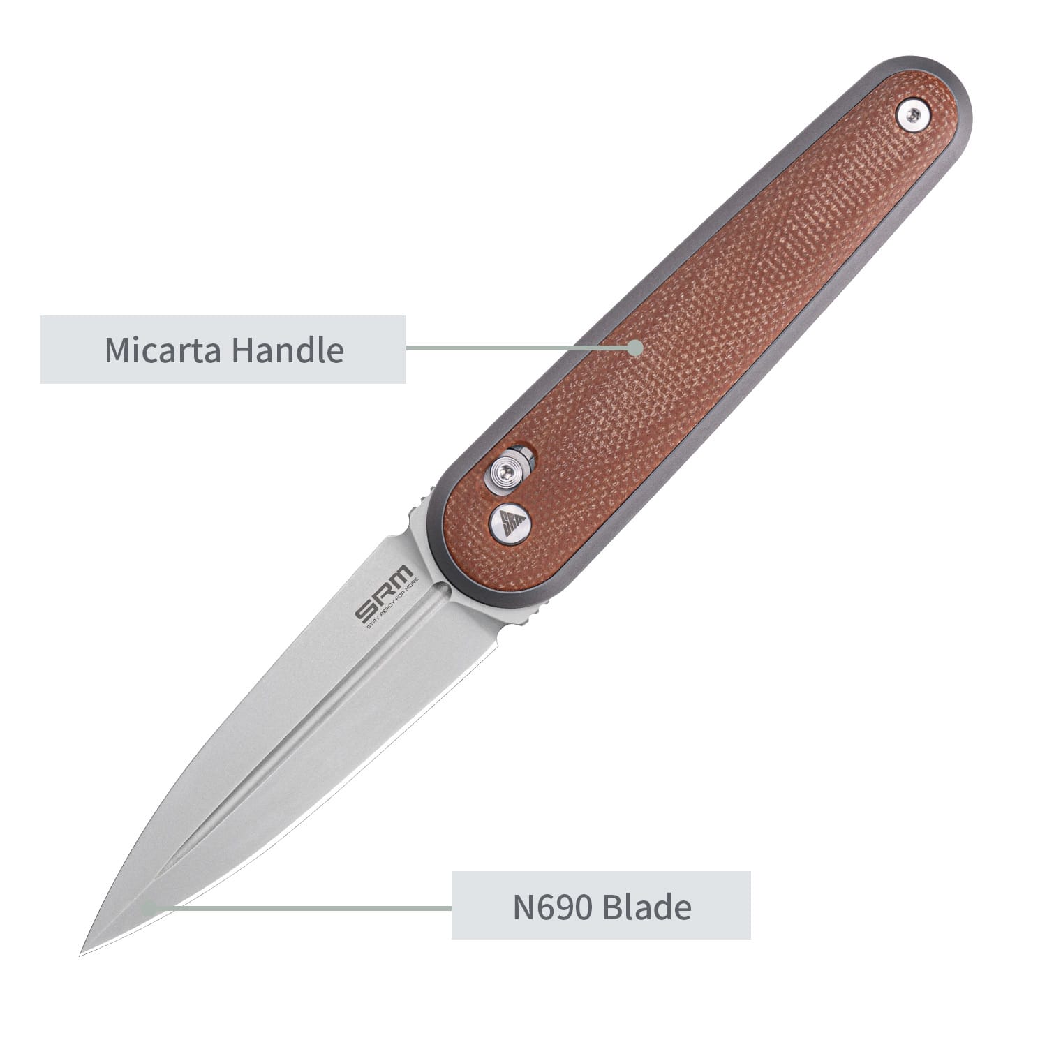 SRM EDC pocket knife 251MB-MN | N690 dagger blade and brown Micarta handle