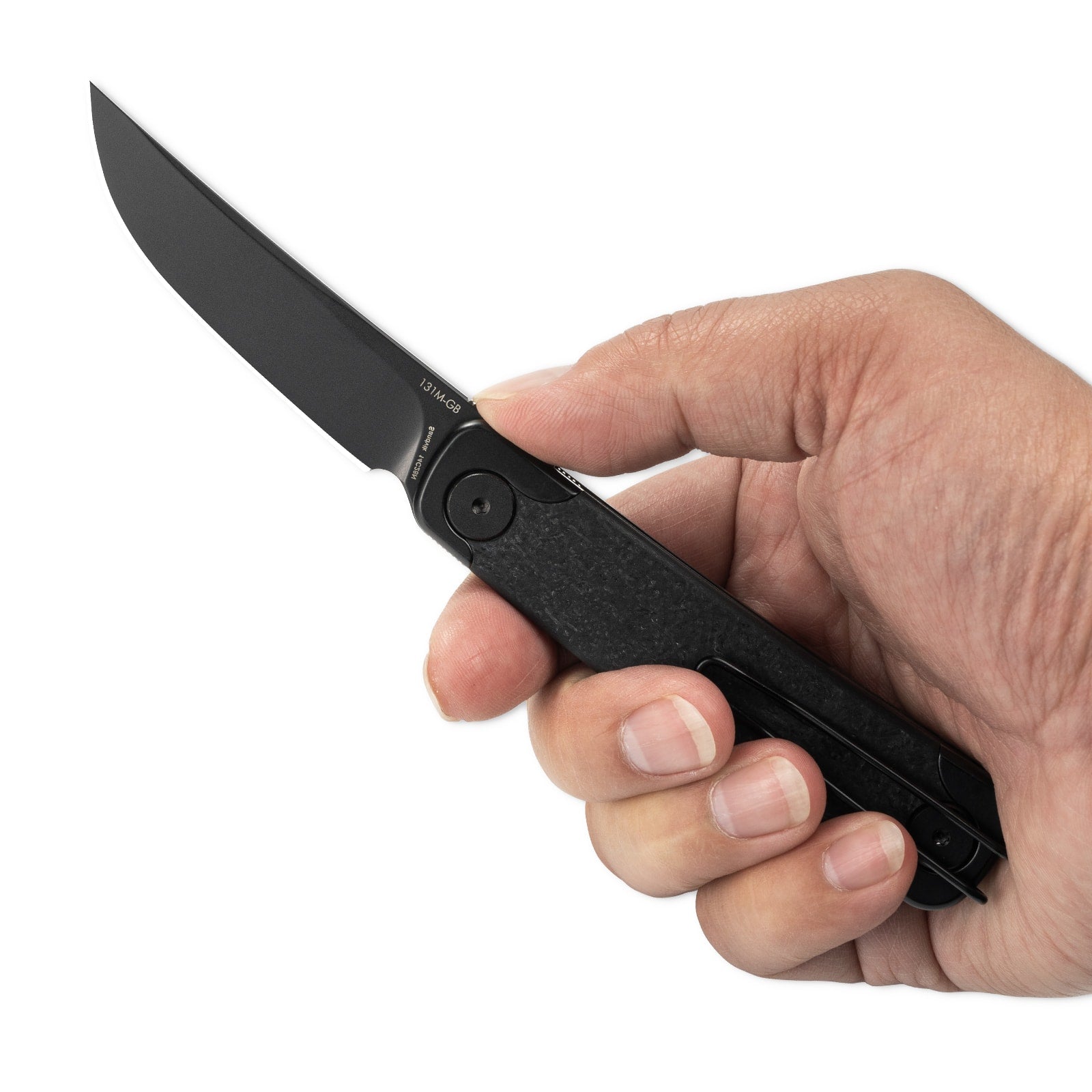 Hand holding SRM Enso 131M-GB EDC pocket knife