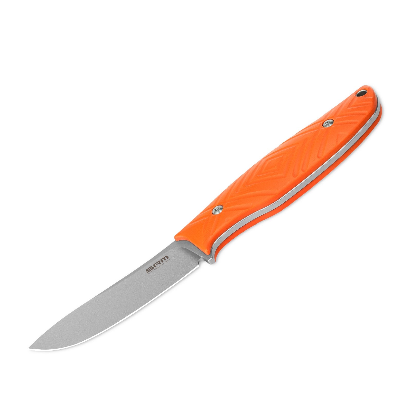 The image showcases the full tang construction of the SRM Fossa 605T-GJ fixed blade hunting knife.