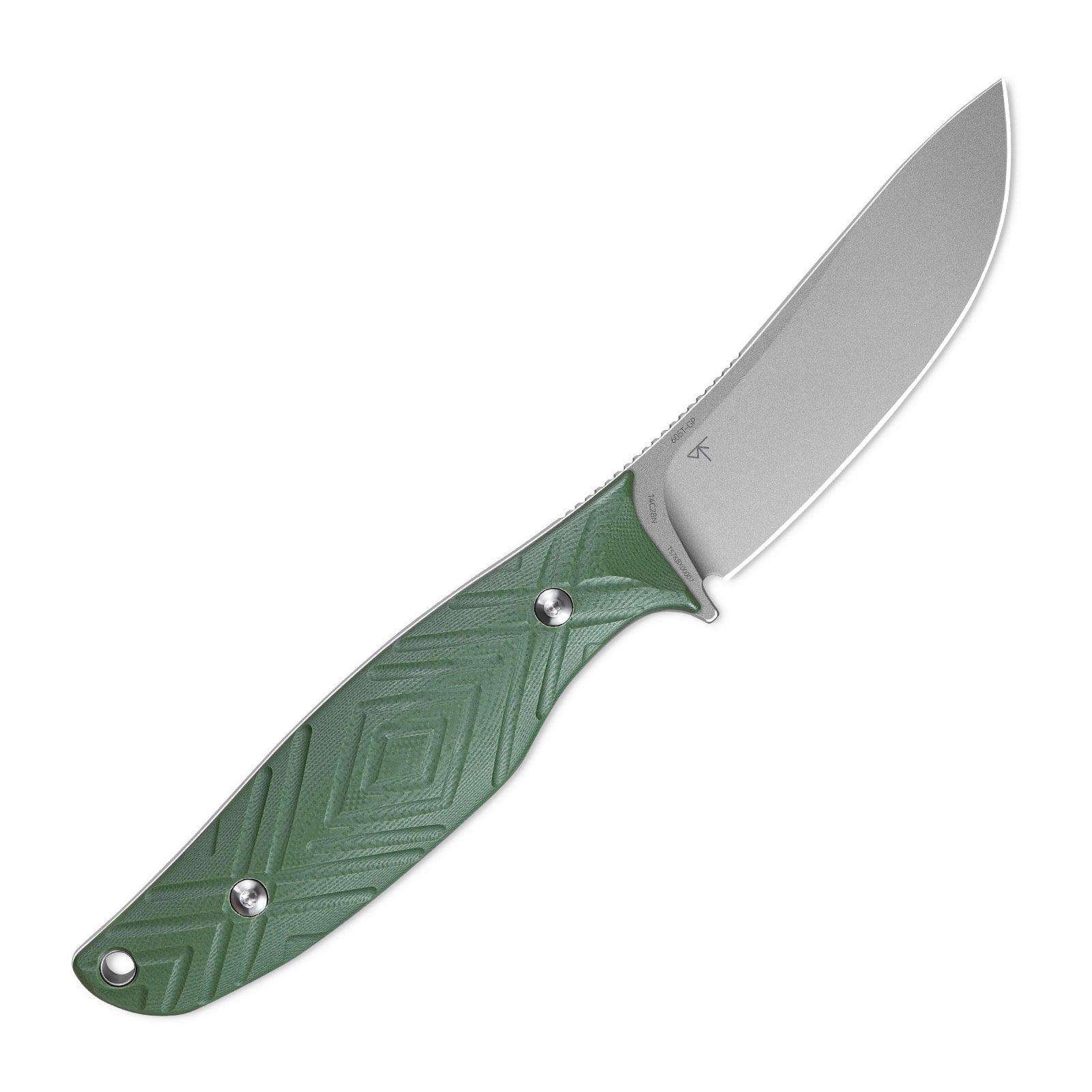 The image displays a side view of the SRM Fossa 605T-GP fixed blade hunting knife.