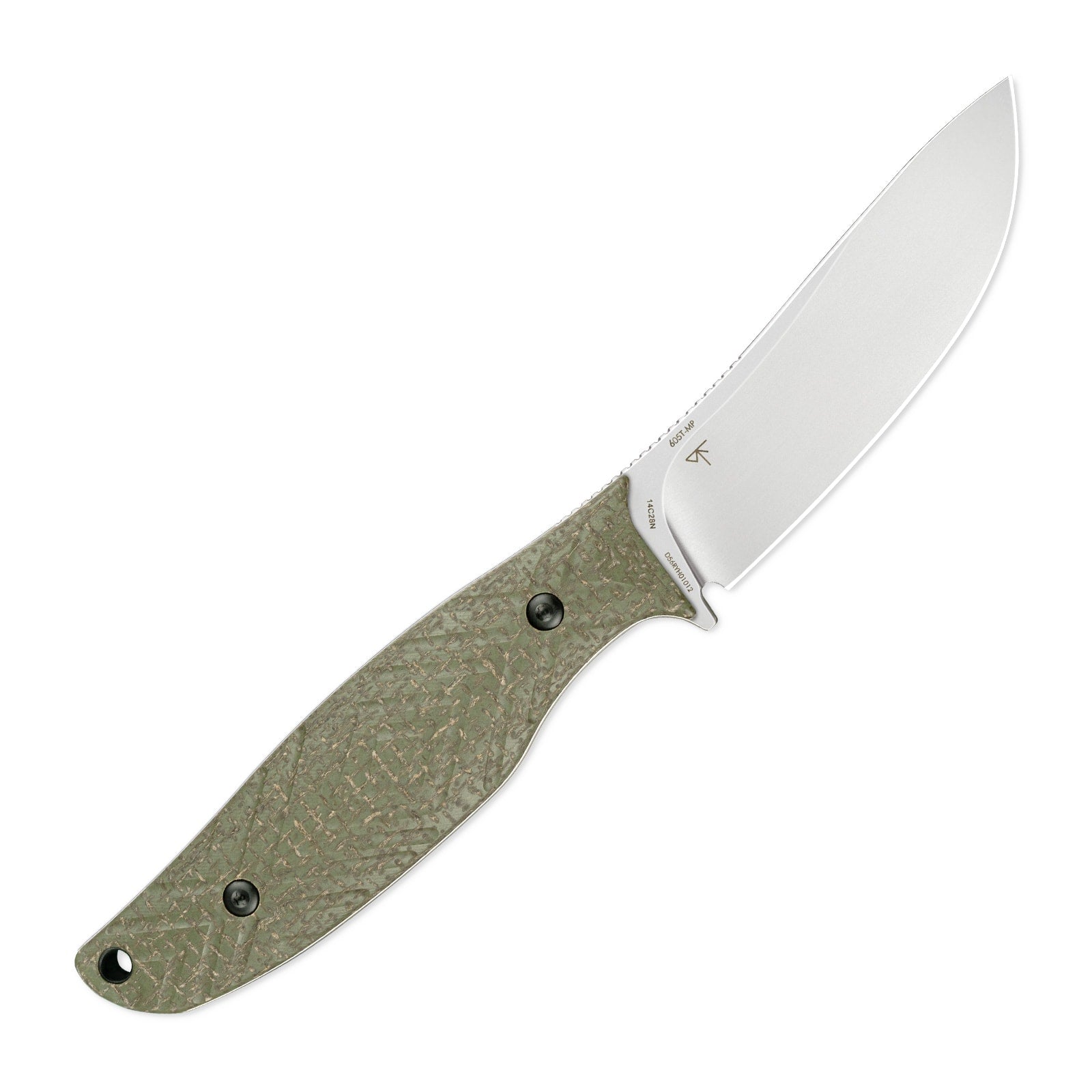 The image displays a side view of the SRM Fossa 605T-MP fixed blade hunting knife.