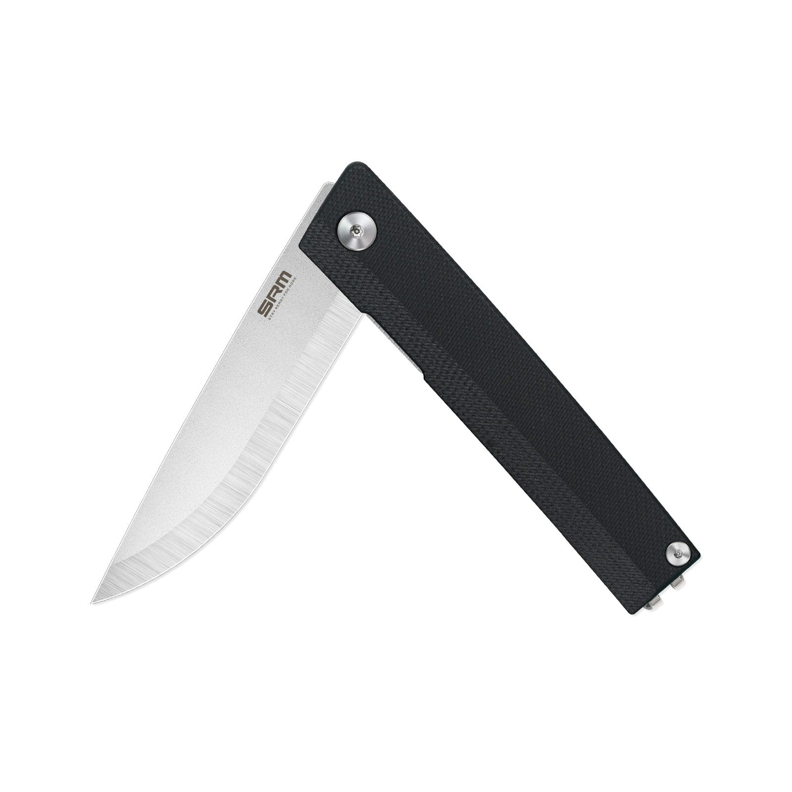 Half-folded state angle of the SRM Gent 401L-GB EDC knife with blade open