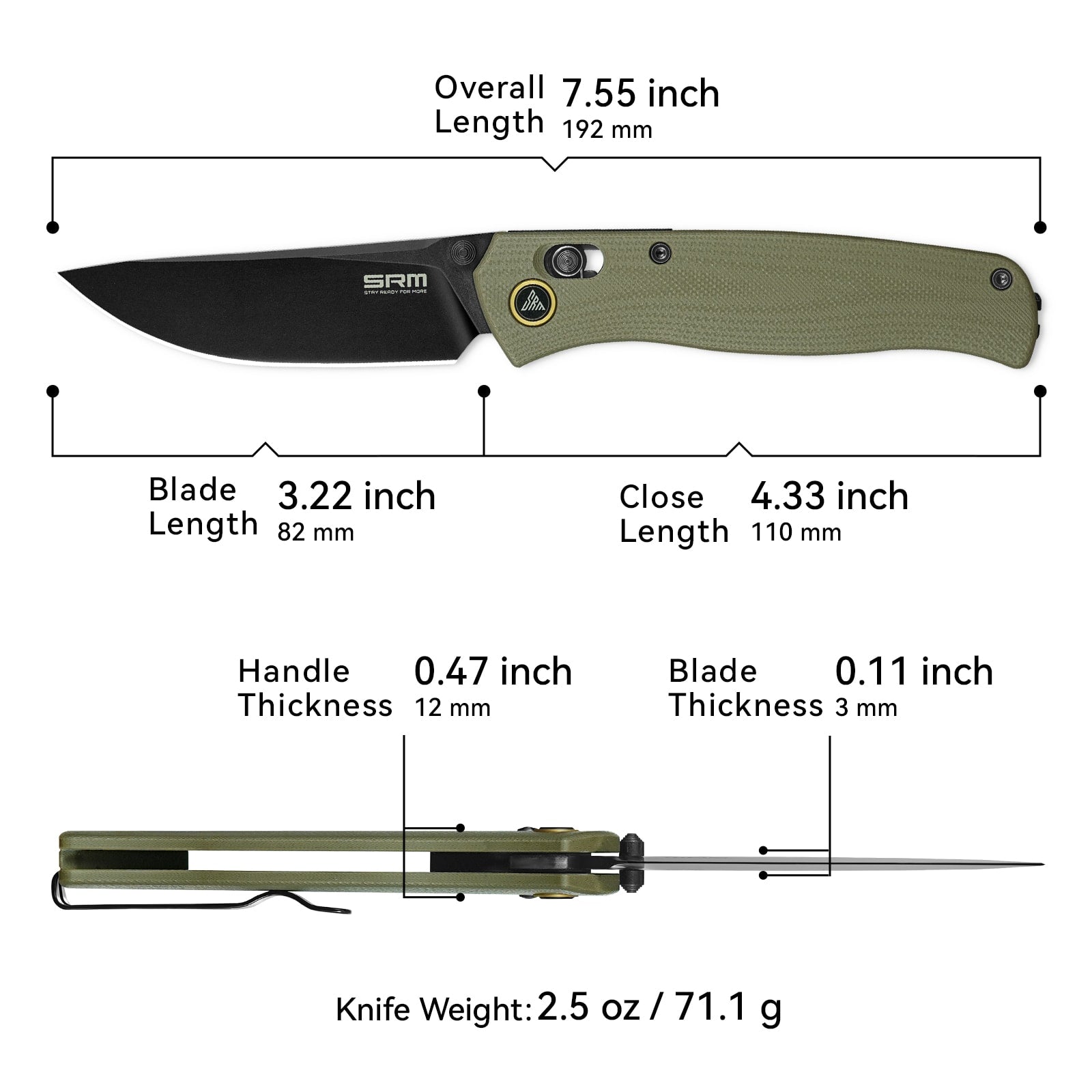 SRM Medal 255L-GP2 (3.2” 10Cr Blade, G10 Handle)