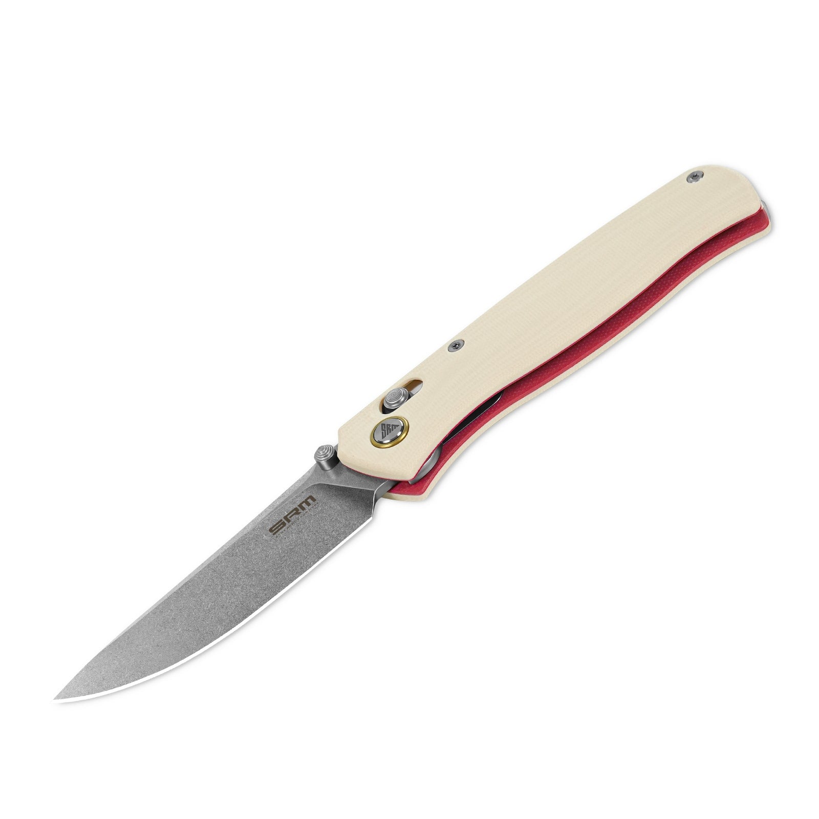 Side view of SRM Medal 255L-GT2 EDC pocket knife with blade deployed