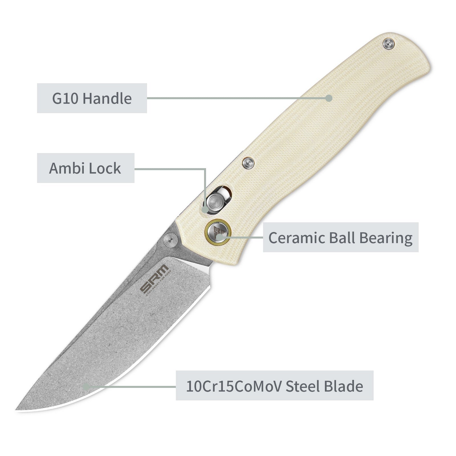 SRM Ambi Lock EDC pocket knife Medal 255L-GT | White G10 Handle