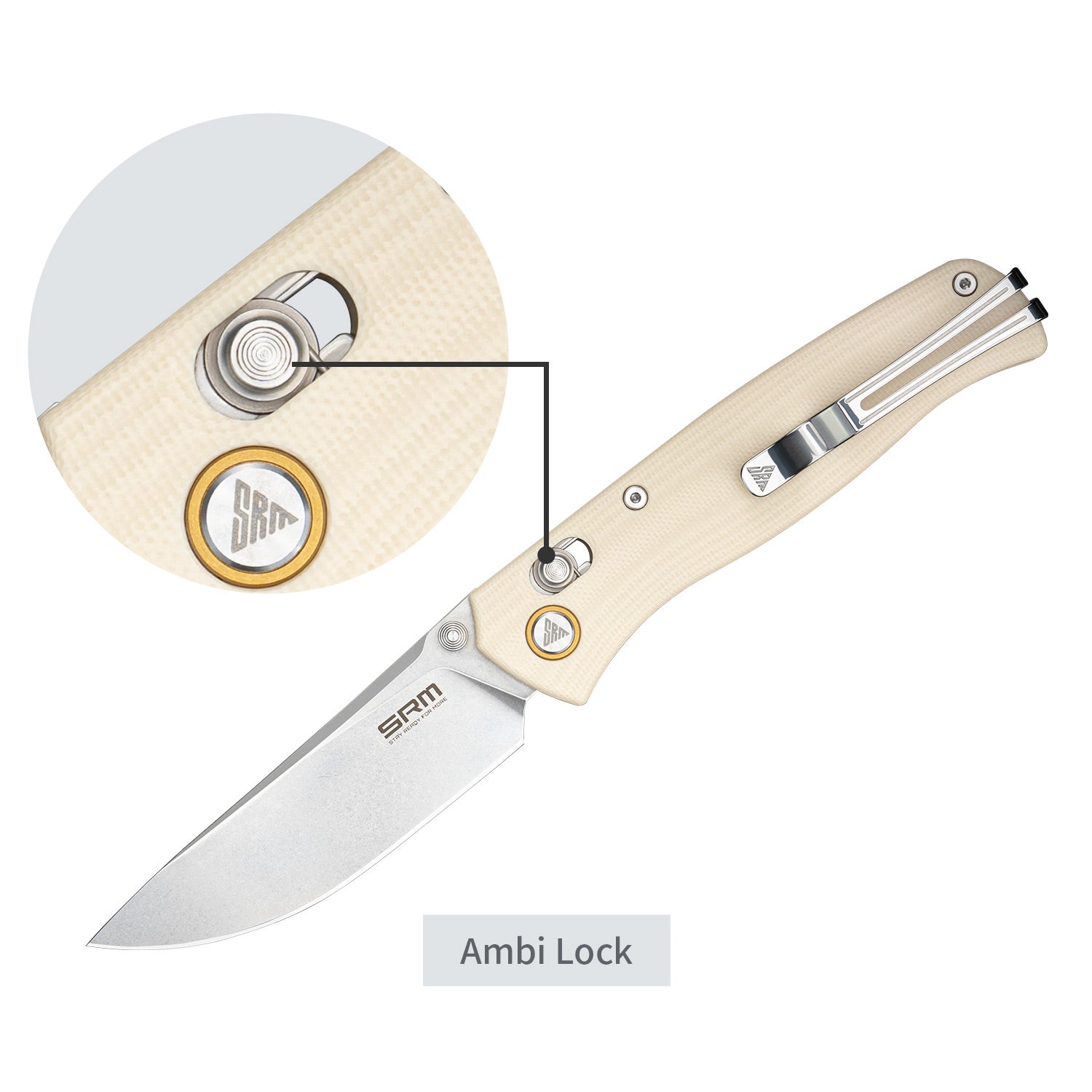 SRM Ambi Lock EDC pocket knife Medal 255L-GT | White G10 Handle