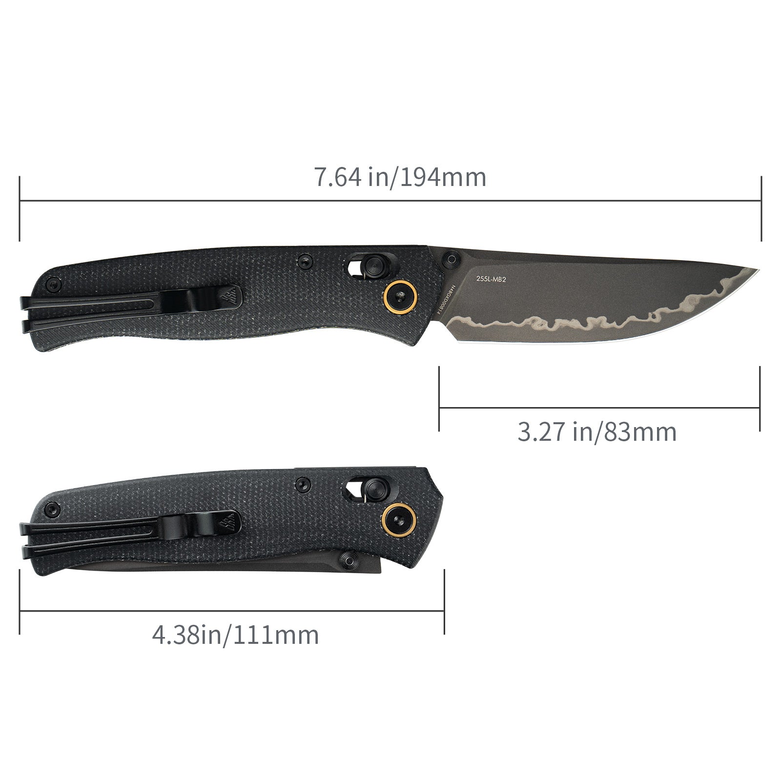 SRM EDC pocket knife Medal 255L-MB2 | Laminated steel blade and black micarta Handle
