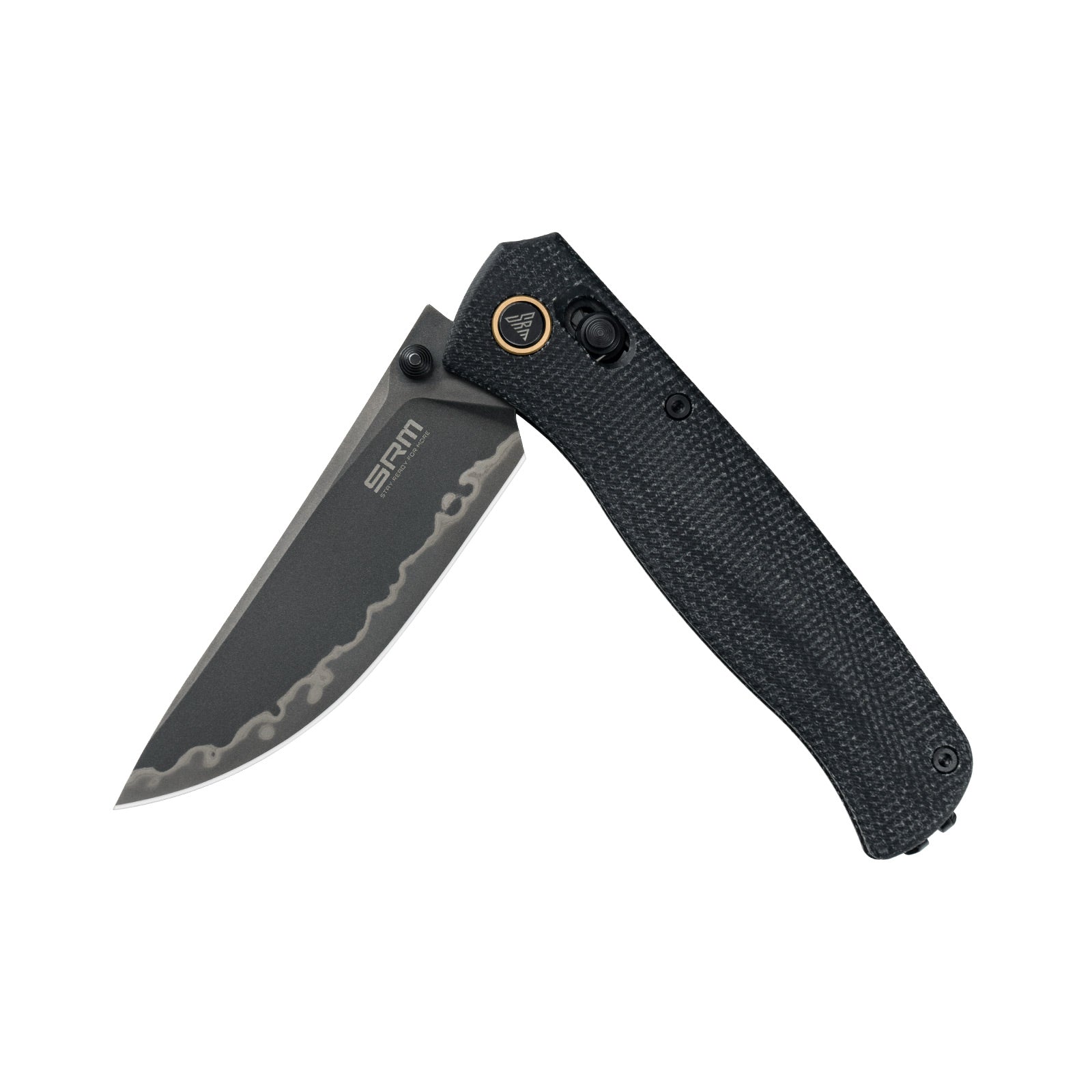 Half-folded state angle of the SRM Medal 255L-MB3 EDC pocket knife with blade open