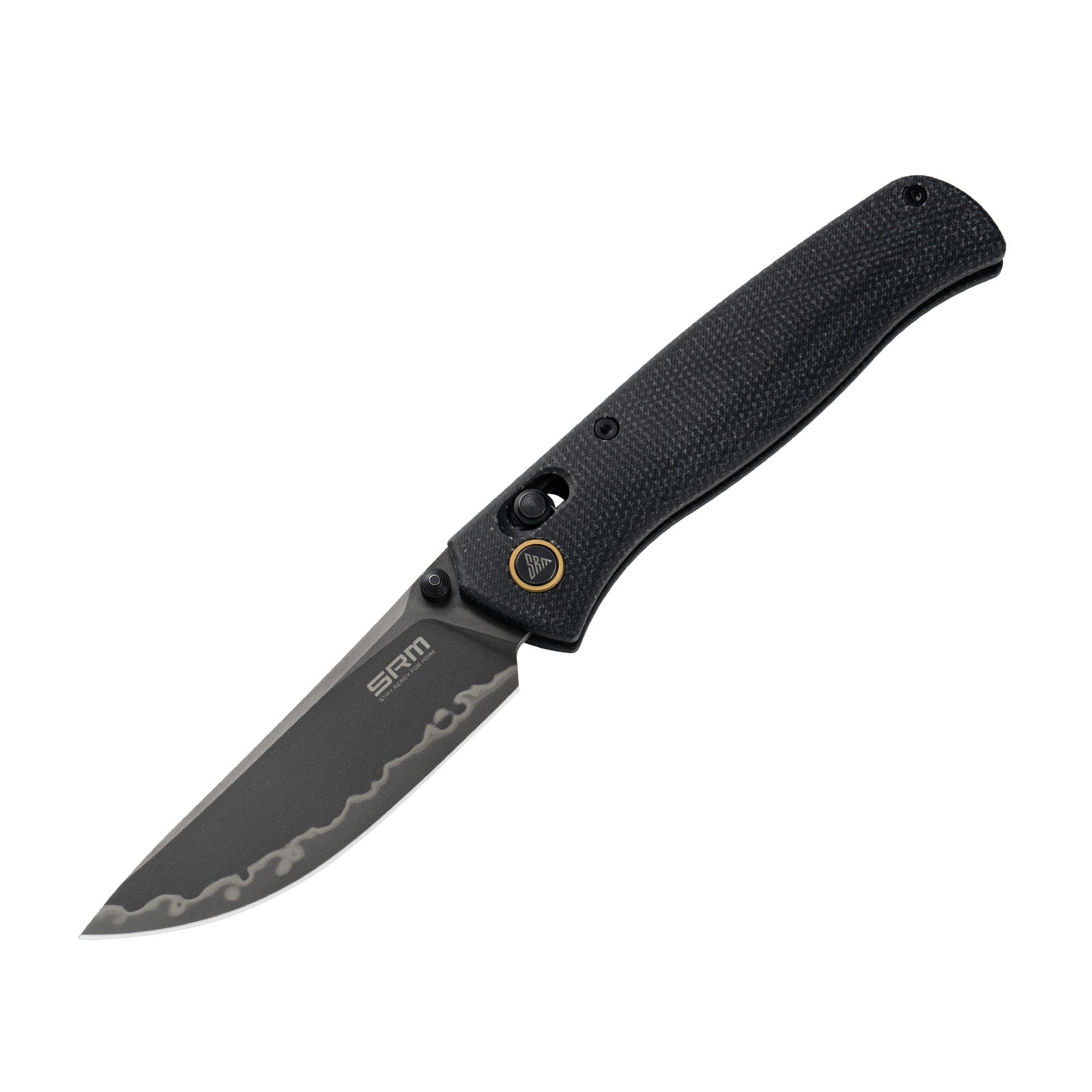 Detailed view of SRM Medal 255L-MB3 EDC pocket knife handle and blade