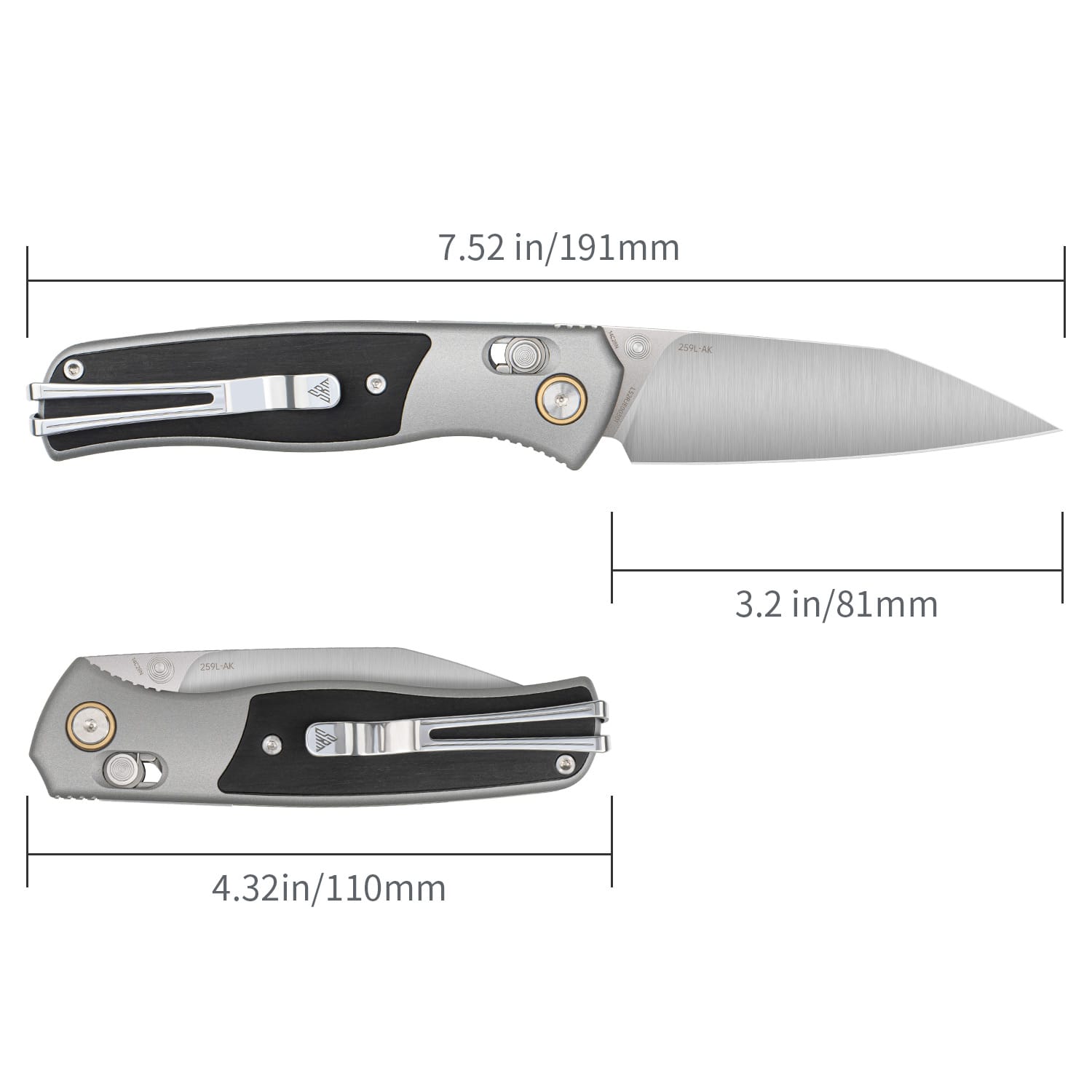 SRM EDC reverse tanto knife Medal 259L-AK - 14C28N steel blade and Aluminum handle