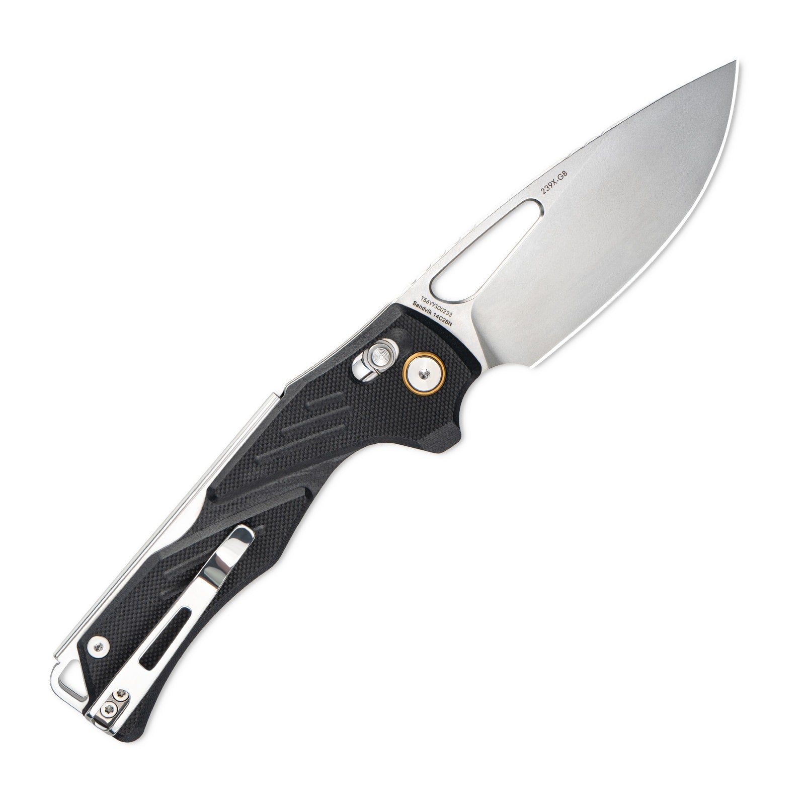 Side view of SRM Mirage 239X-GB folding hunting knife with blade deployed