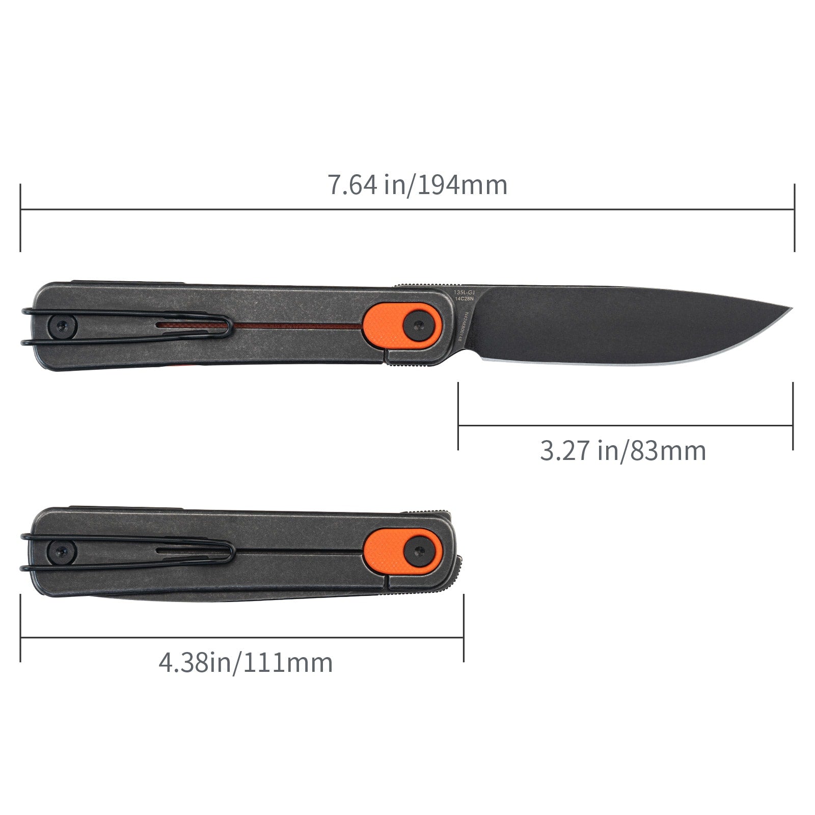 SRM EDC frame lock knife Palfrey 135L-GJ | 14C28N steel blade and orange G10 handle