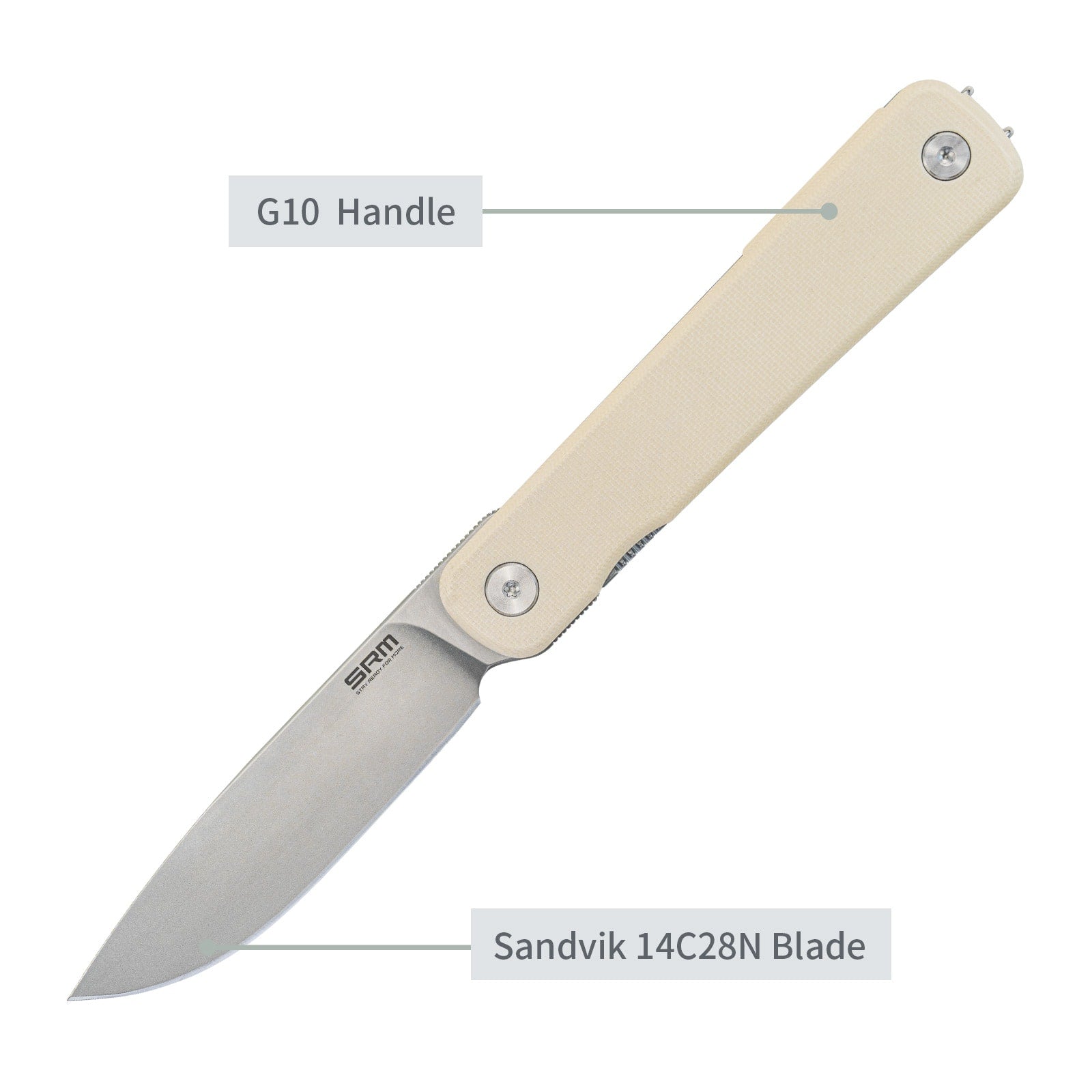 SRM EDC frame lock knife Palfrey 135L-GT | 14C28N steel blade and Ivory G10 handle