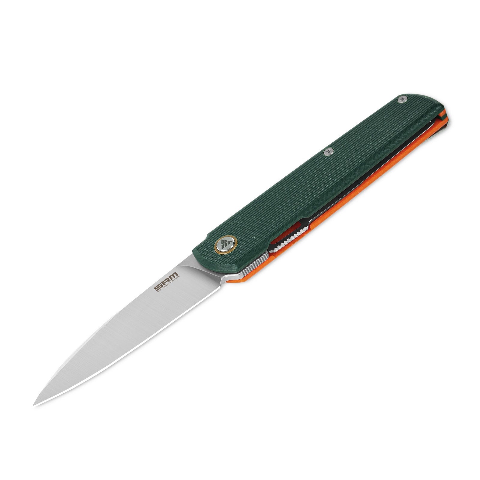 Detailed view of SRM Qrick 408L-GX EDC knife handle and blade