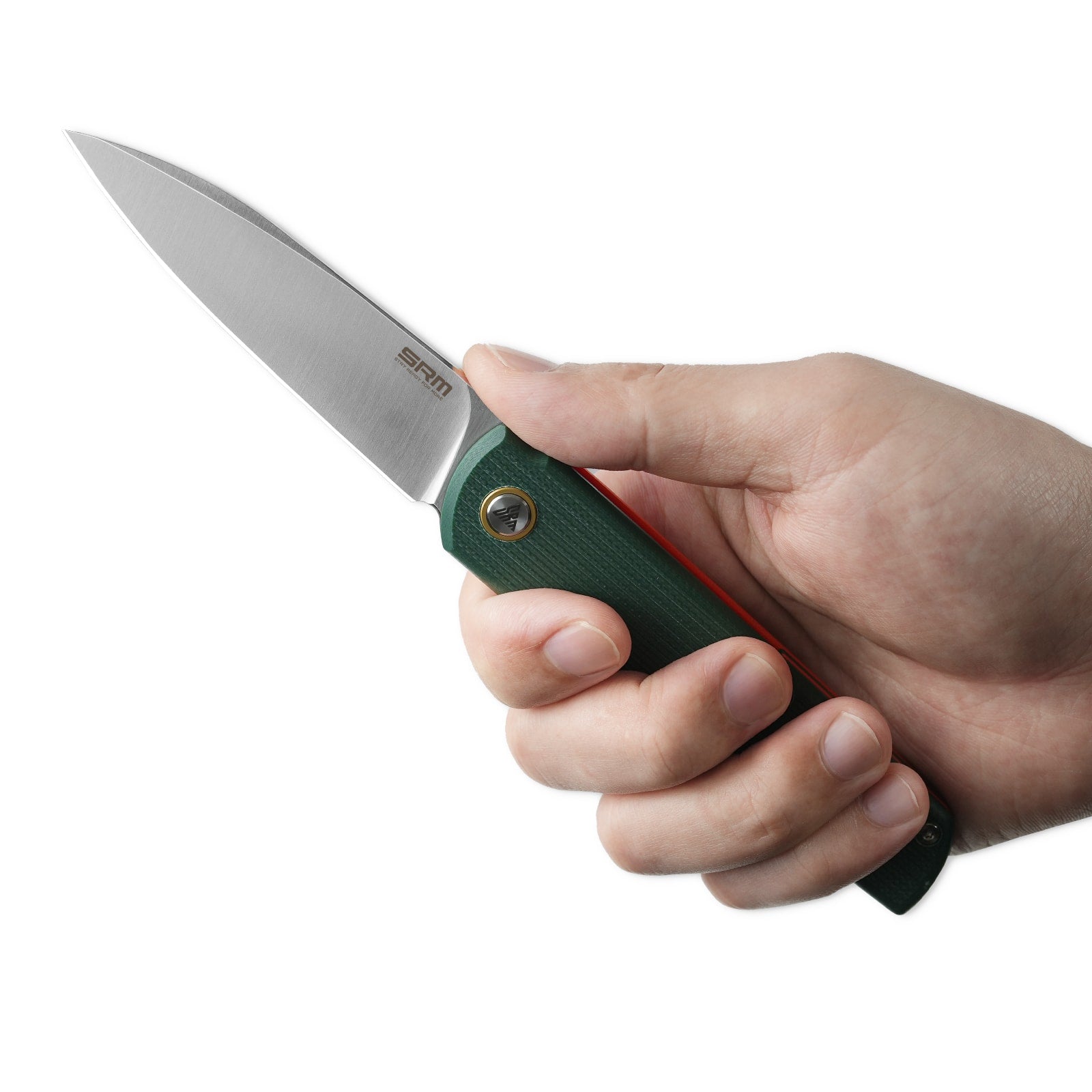 Hand holding SRM Qrick 408L-GX EDC knife