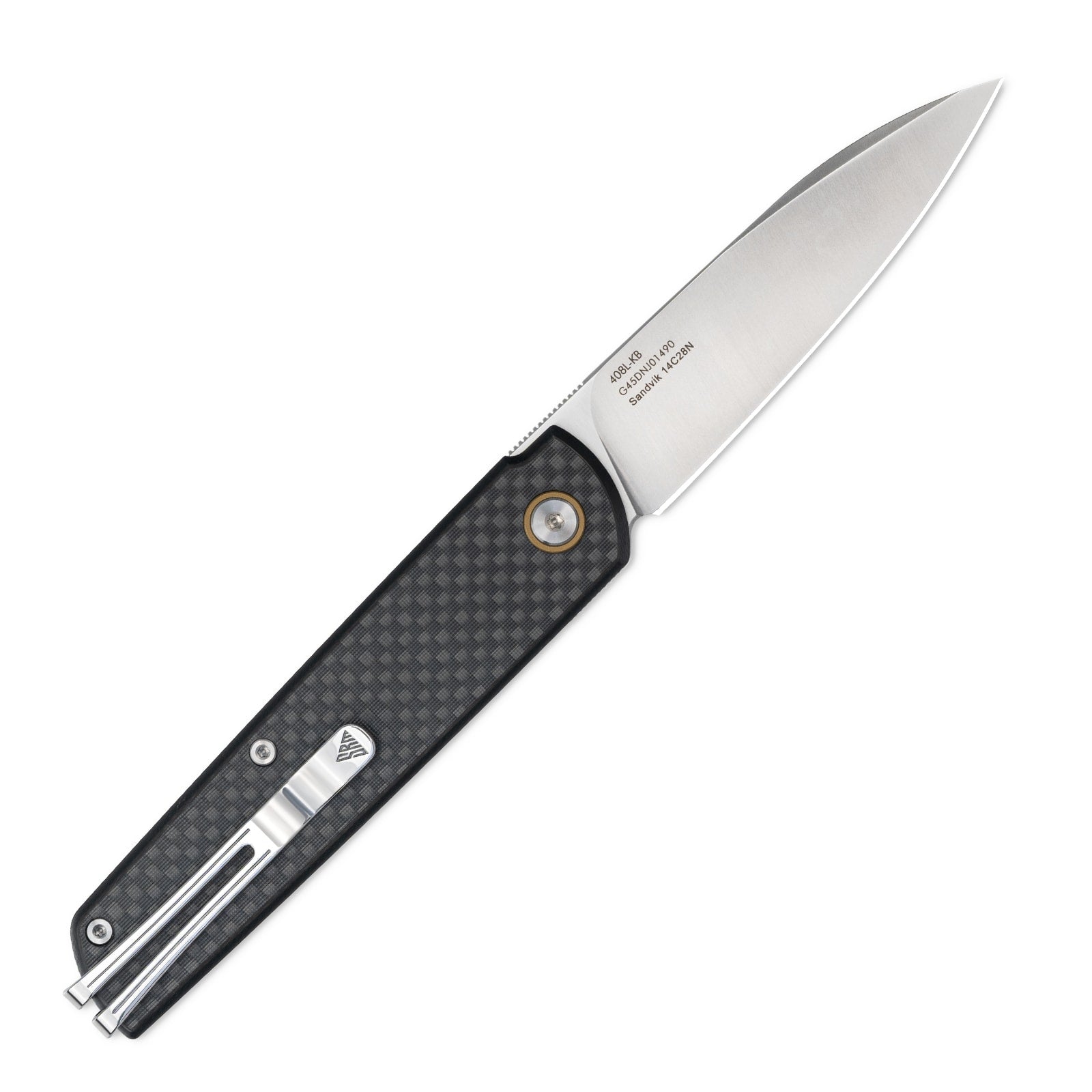 Side view of SRM Qrick 408L-KB EDC knife with blade deployed