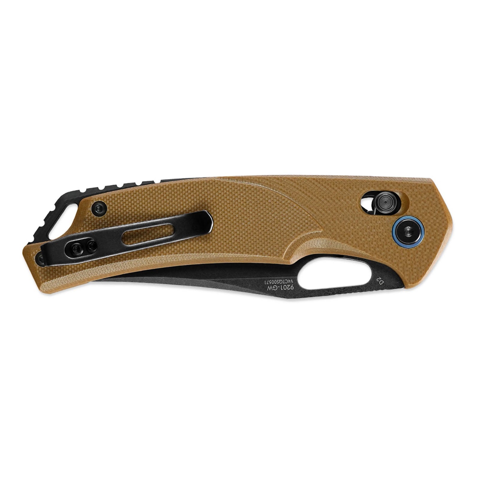 Close-up of SRM Retriever 9201-GW folding hunting knife handle