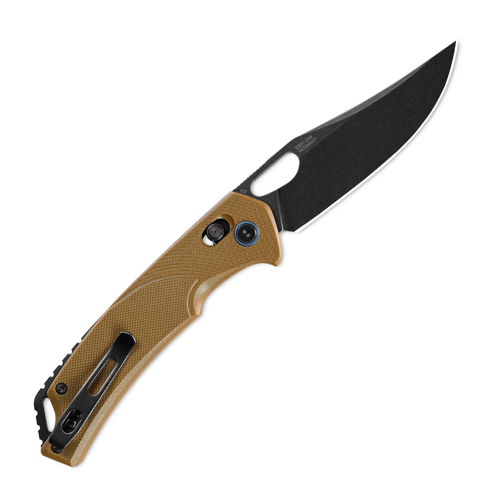 Side view of SRM Retriever 9201-GW folding hunting knife with blade deployed