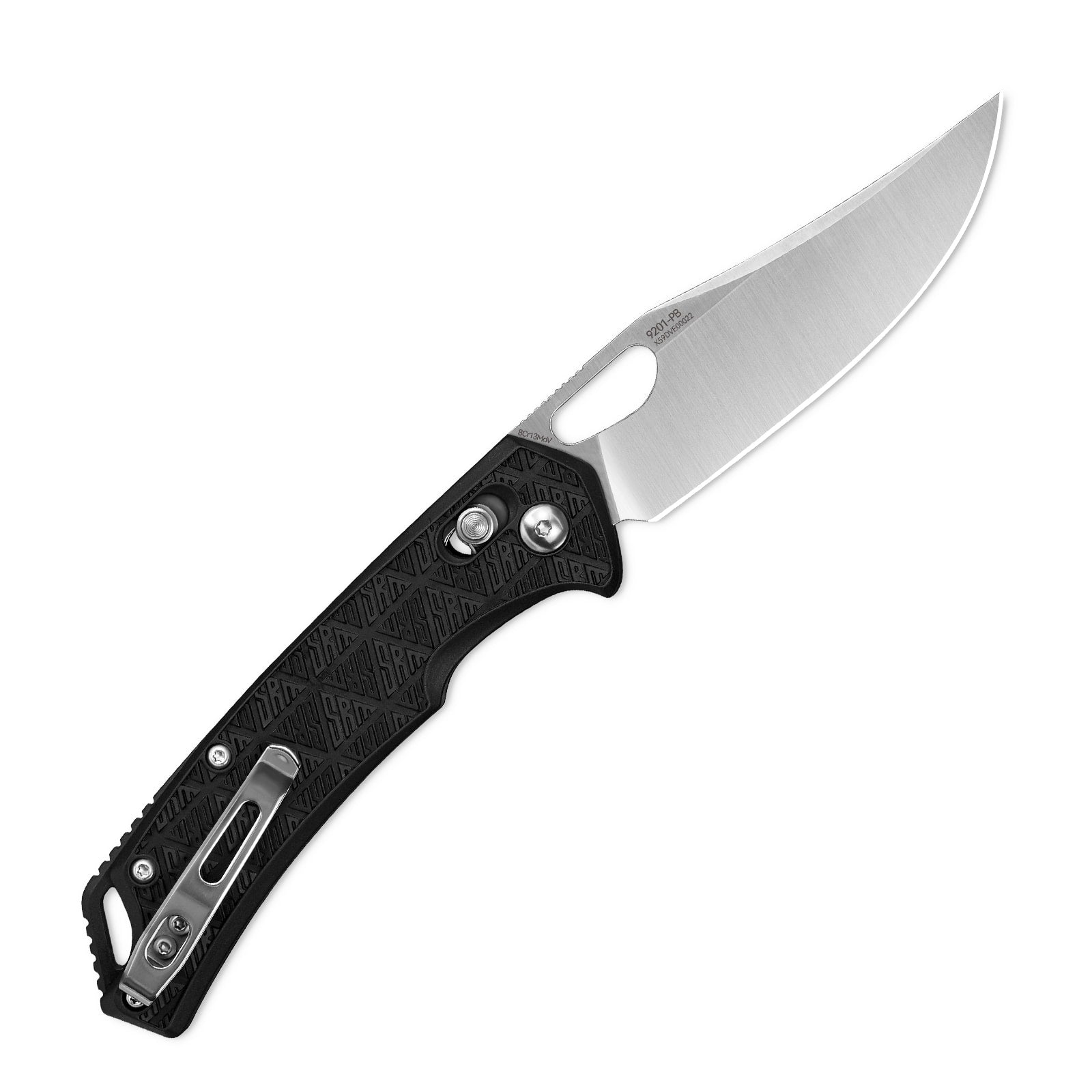 Side view of SRM Retriever 9201-PB folding hunting knife with blade deployed