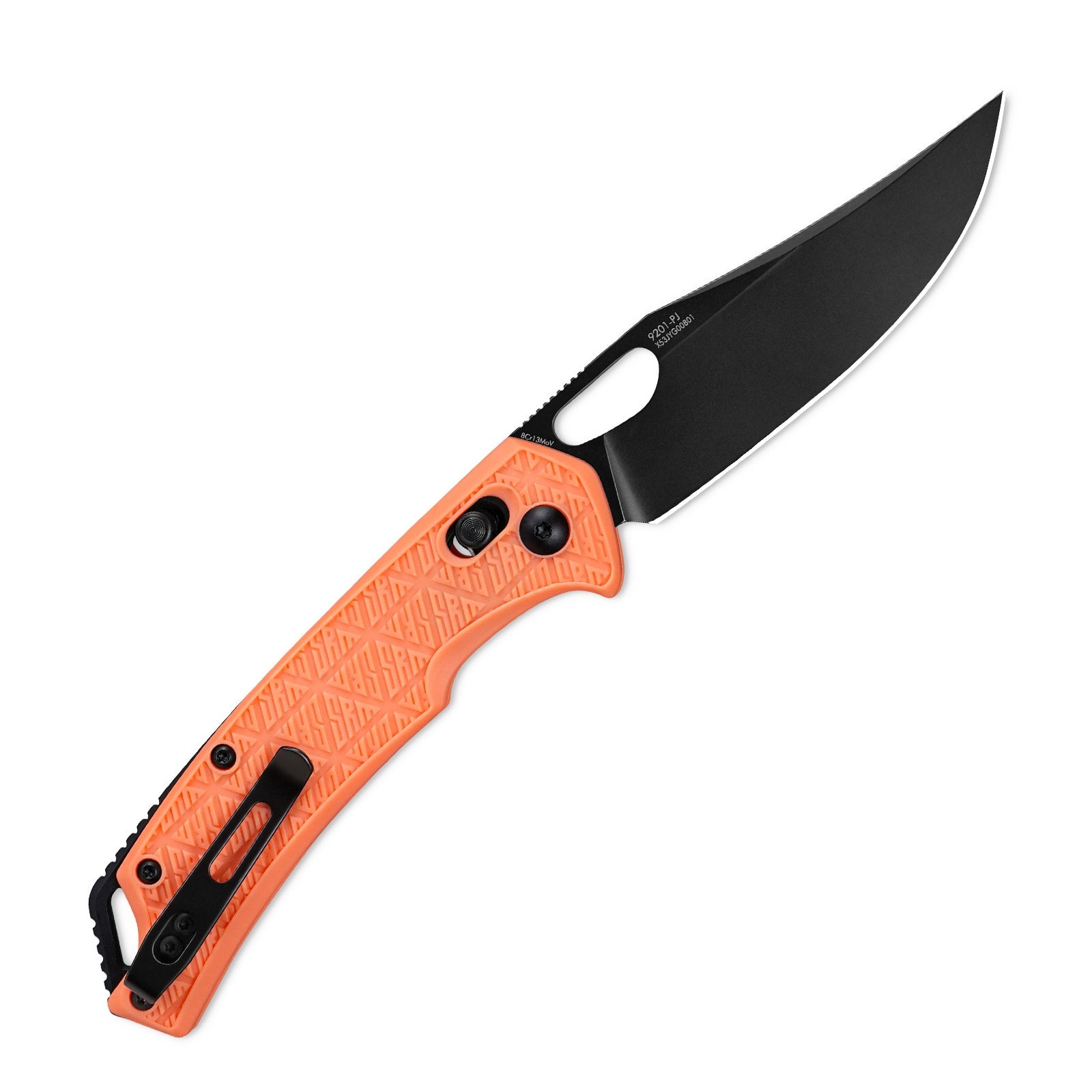 Side view of SRM Retriever 9201-PJ folding hunting knife with blade deployed