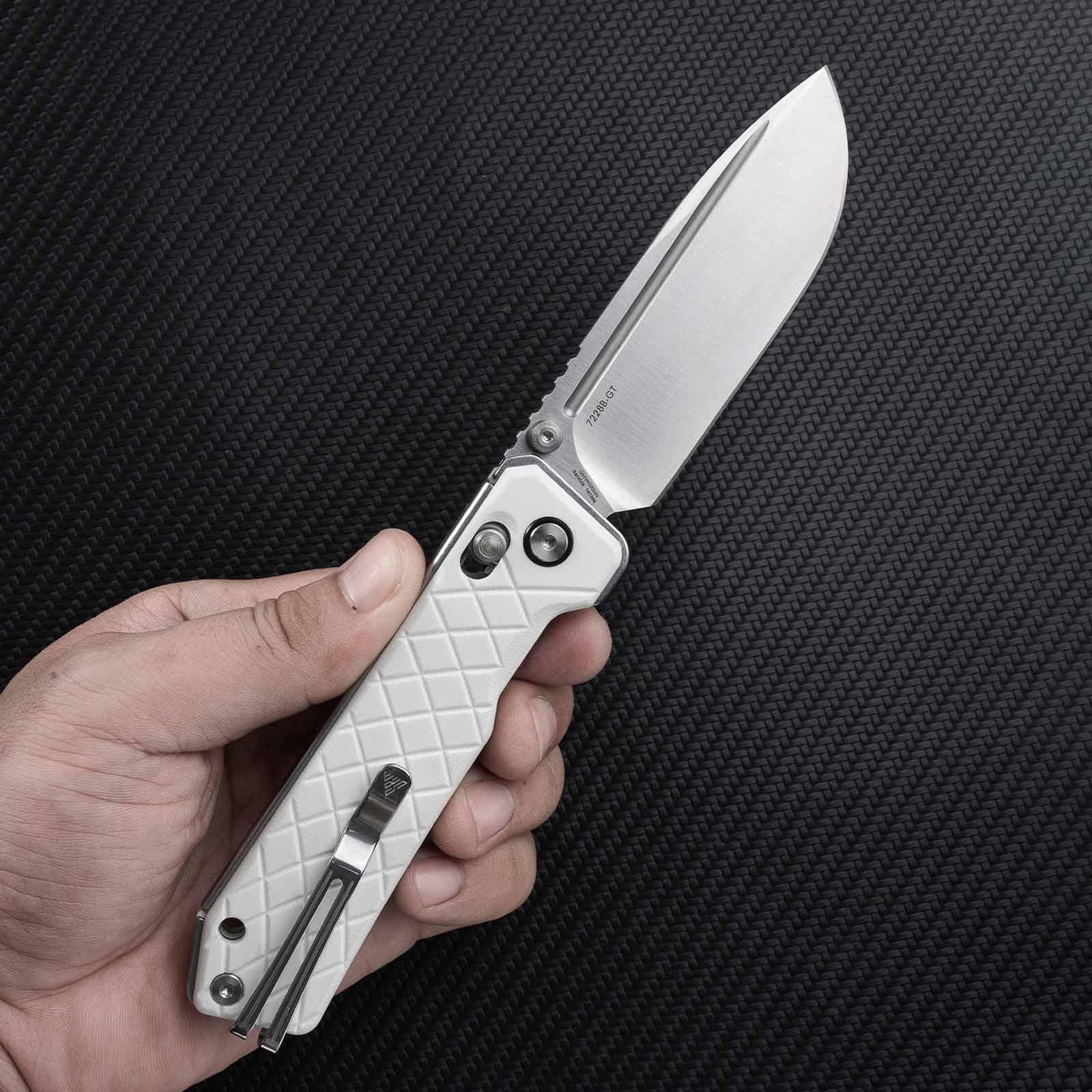 SRM tactical pocket knife Rubik 7228B-GT | 14C28N blade and white G10 handle